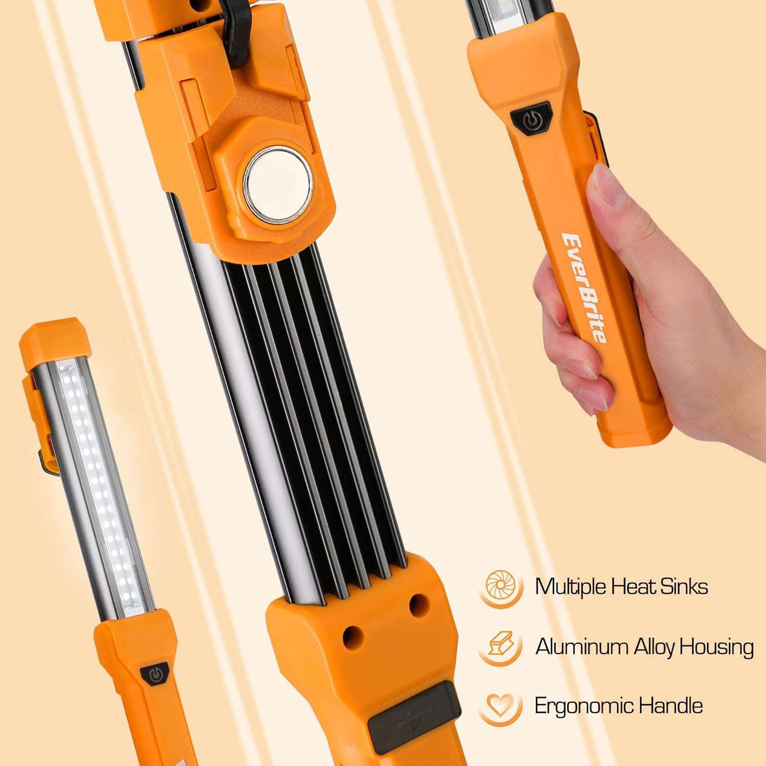 image:imageEverBrite 1000LM LED Work Light Rechargeable Work Light for Mechanics with Dual Magnetic BasesampHanging Hooks 4 Lighting Modes USB C Cable Ideal Christmas Gift for Car Repair Working Pack of 22