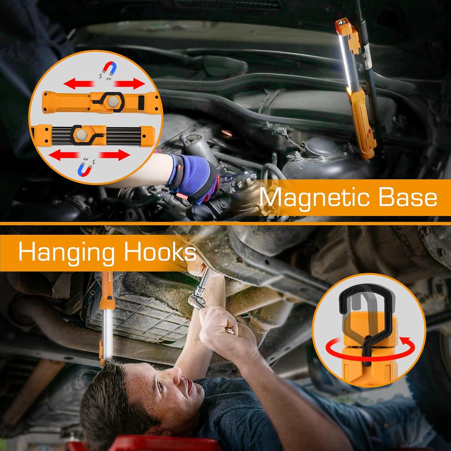 image:imageEverBrite 1000LM LED Work Light Rechargeable Work Light for Mechanics with Dual Magnetic BasesampHanging Hooks 4 Lighting Modes USB C Cable Ideal Christmas Gift for Car Repair Working Pack of 21
