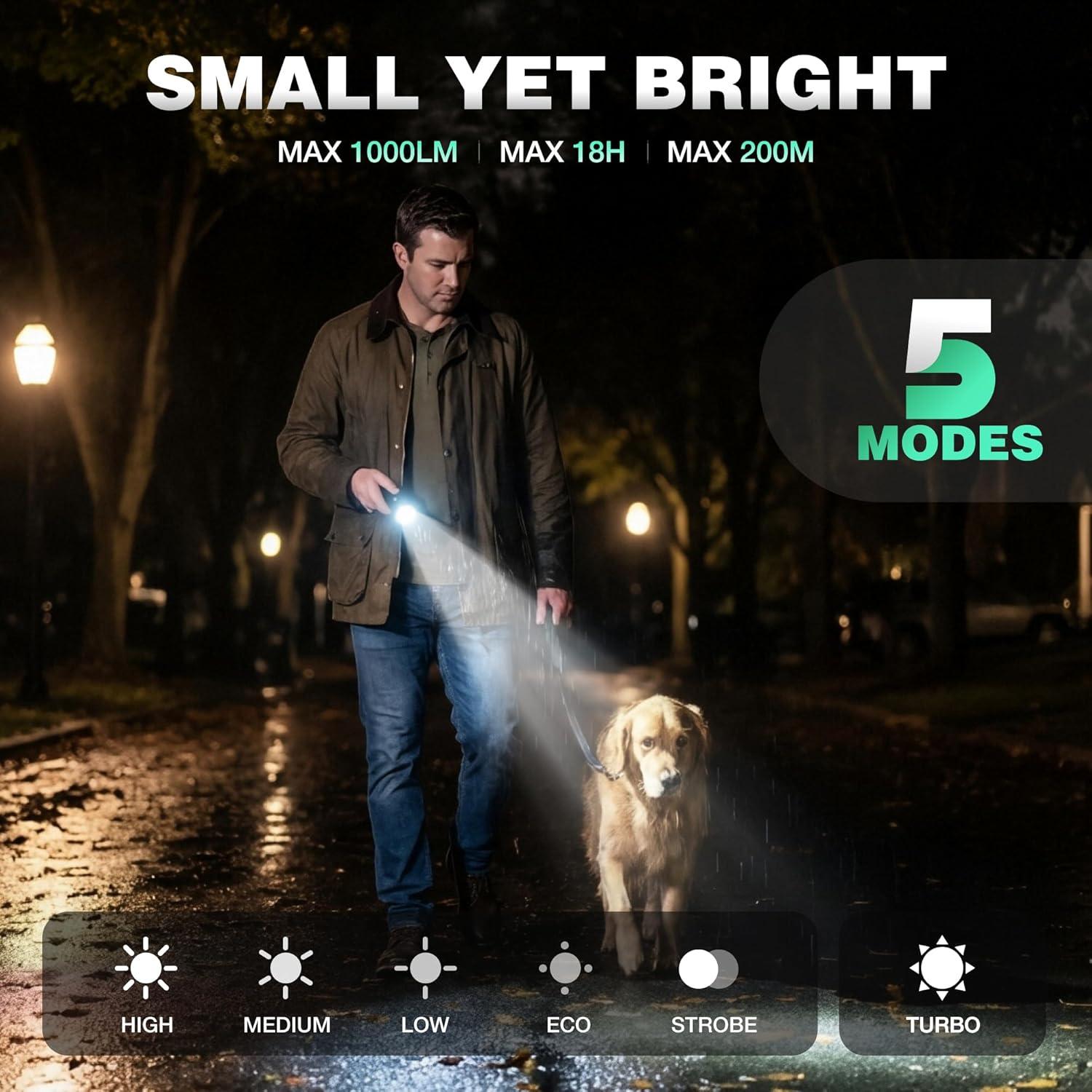 image:imageEverBrite 1000LM Small Flashlight 5 Modes Zoomable Flash Light Rechargeable Flashlights High Lumens Dual Power Rechargeable or AA Battery Pocket Flashlight for Home Emergency Hiking Camping
