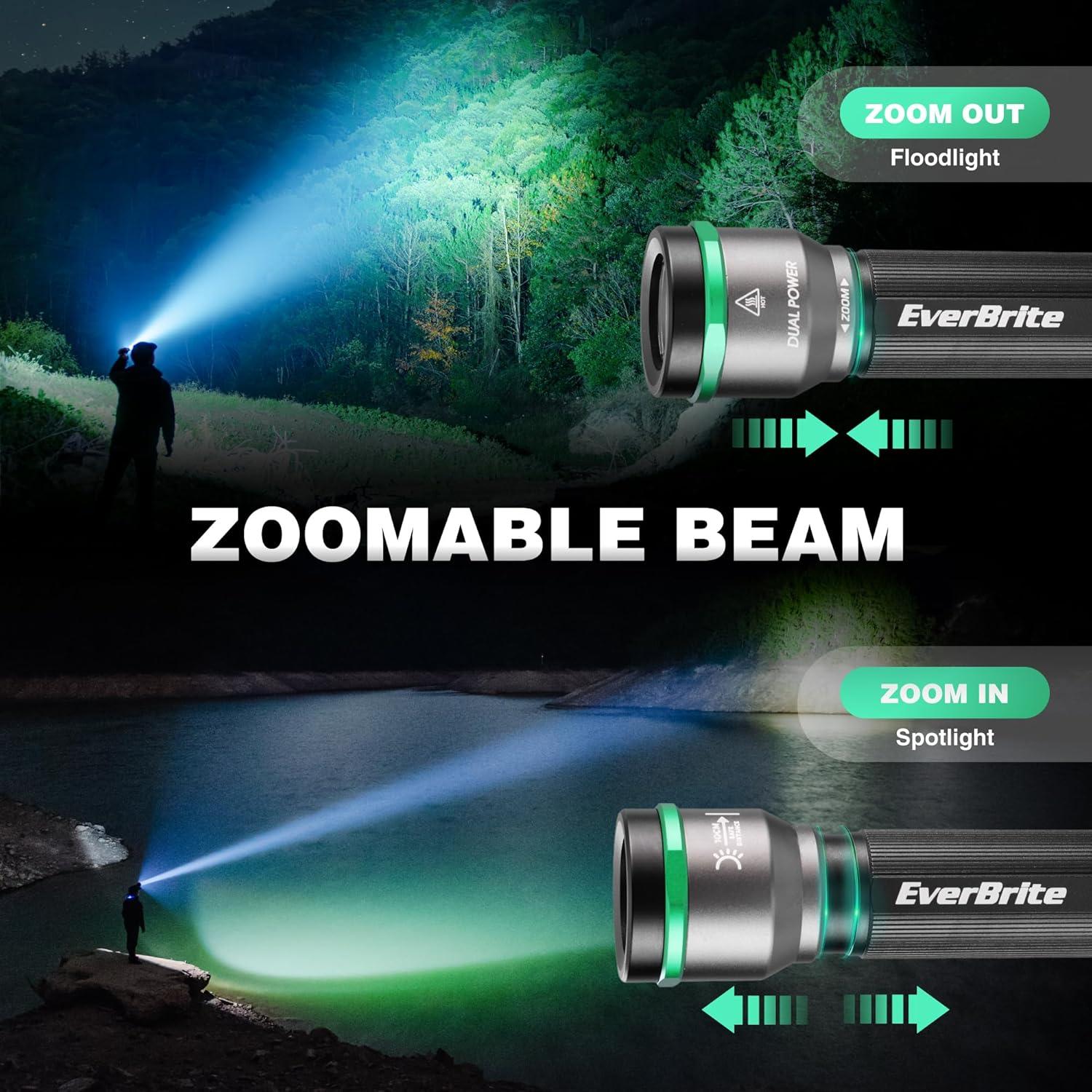 image:imageEverBrite 1000LM Small Flashlight 5 Modes Zoomable Flash Light Rechargeable Flashlights High Lumens Dual Power Rechargeable or AA Battery Pocket Flashlight for Home Emergency Hiking Camping