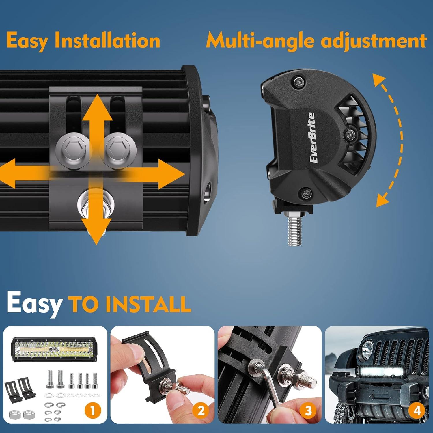 image:imageEverBrite 12 Inch 300W Light Bar Spot Flood WhiteAmberStrobe 6 Modes with Memory Function Off Road Fog Driving Work Light for Truck Car with 16AWG Wiring Harness Kit