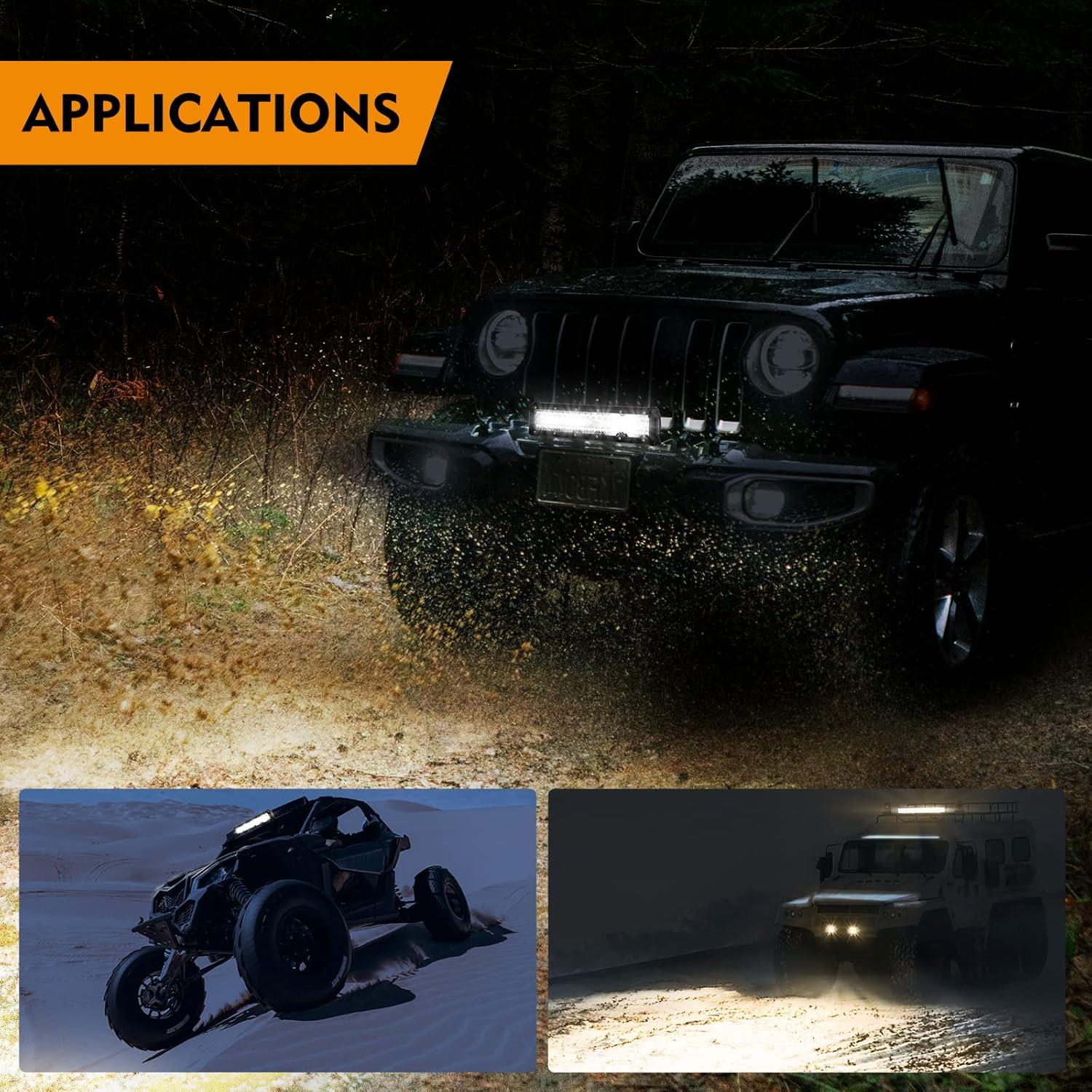 image:imageEverBrite 12 Inch 300W Light Bar Spot Flood WhiteAmberStrobe 6 Modes with Memory Function Off Road Fog Driving Work Light for Truck Car with 16AWG Wiring Harness Kit