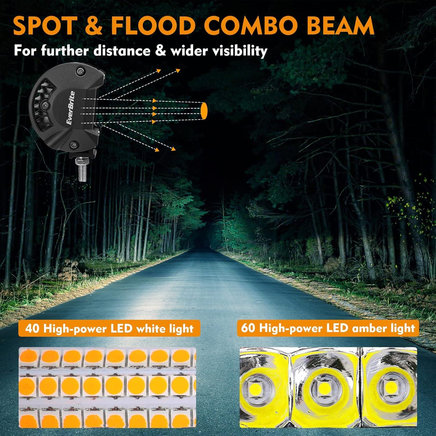 image:imageEverBrite 12 Inch 300W Light Bar Spot Flood WhiteAmberStrobe 6 Modes with Memory Function Off Road Fog Driving Work Light for Truck Car with 16AWG Wiring Harness Kit