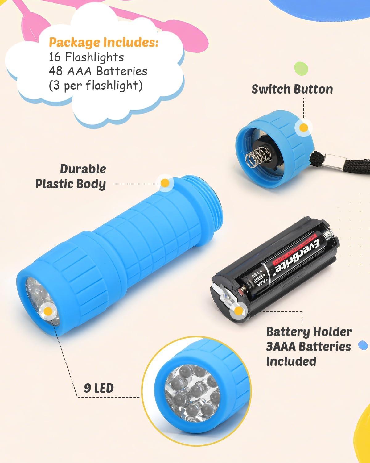 image:imageEverBrite 16Pack Mini LED Flashlight Set Small Flash Lights Assorted 4 Colors 48 AAA Batteries Included for Emergency Camping Hiking Outdoor Activities Bulk Holiday Gifts16