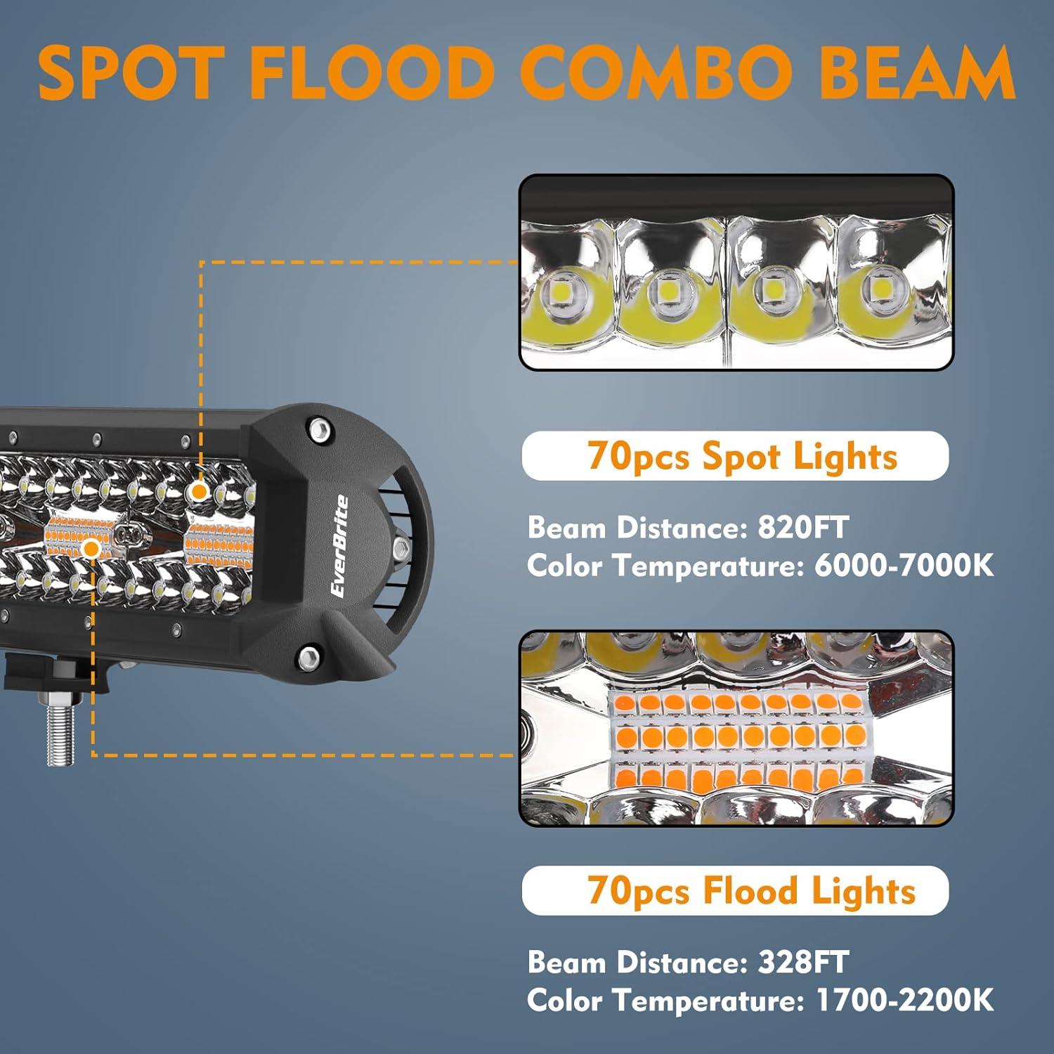 image:imageEverBrite 20Inch 420W Spot Flood ComboLight Bar Triple Row Car Led Lights OffRoad Wiring Harness and Remote IP67 Waterproof 6 Modes White amp Amber LED for Truck ATV UTV SUV