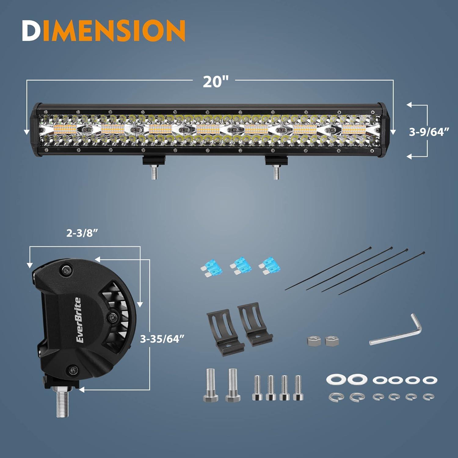 image:imageEverBrite 20Inch 420W Spot Flood ComboLight Bar Triple Row Car Led Lights OffRoad Wiring Harness and Remote IP67 Waterproof 6 Modes White amp Amber LED for Truck ATV UTV SUV