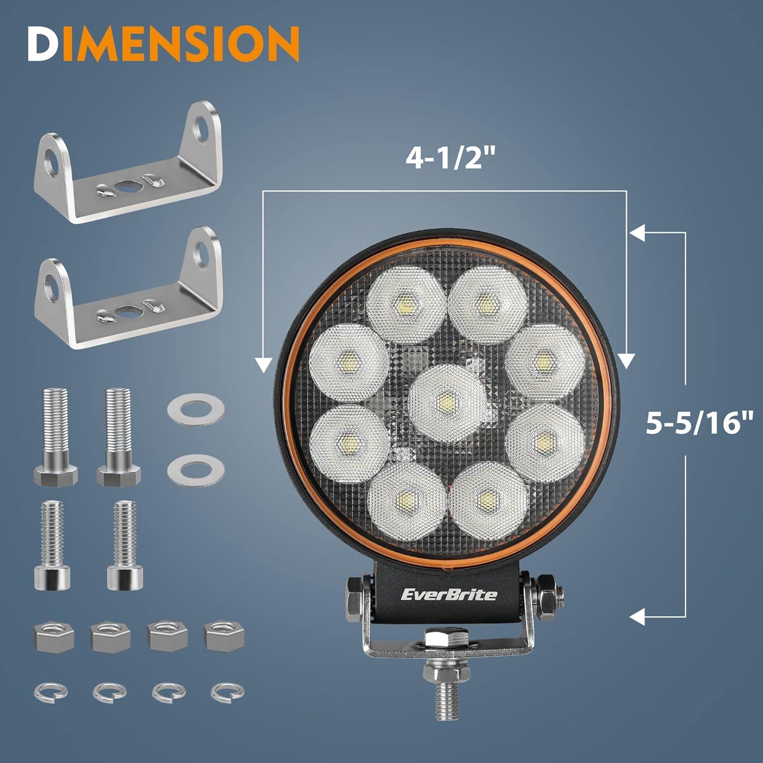 image:imageEverBrite 2Pack Led Pods 412Inch 30W Round Flood Lights OffRoad Led Fog Lights Work Lights IP67 Waterproof Car Light for ATV UTV SUV Truck Jeep