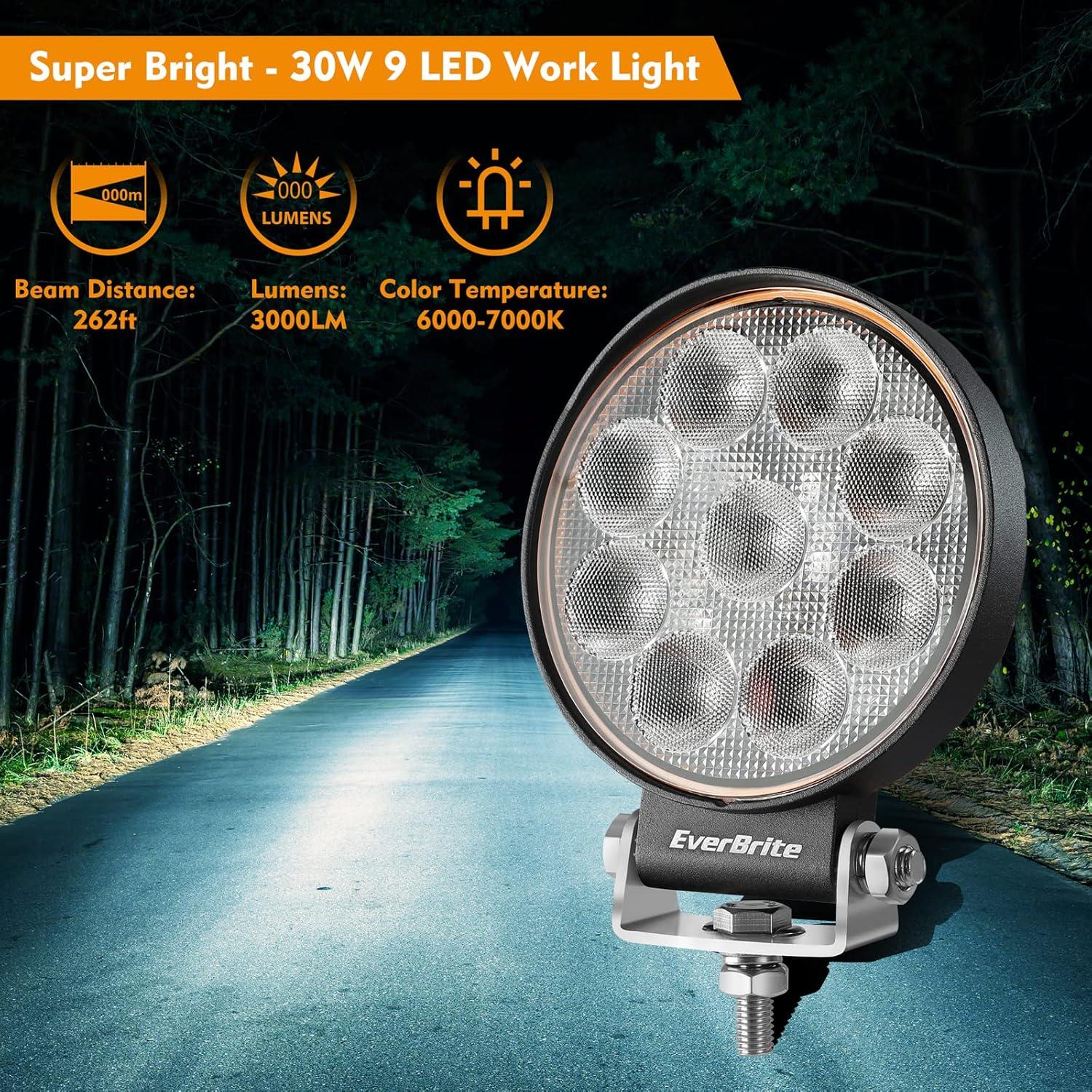 image:imageEverBrite 2Pack Led Pods 412Inch 30W Round Flood Lights OffRoad Led Fog Lights Work Lights IP67 Waterproof Car Light for ATV UTV SUV Truck Jeep