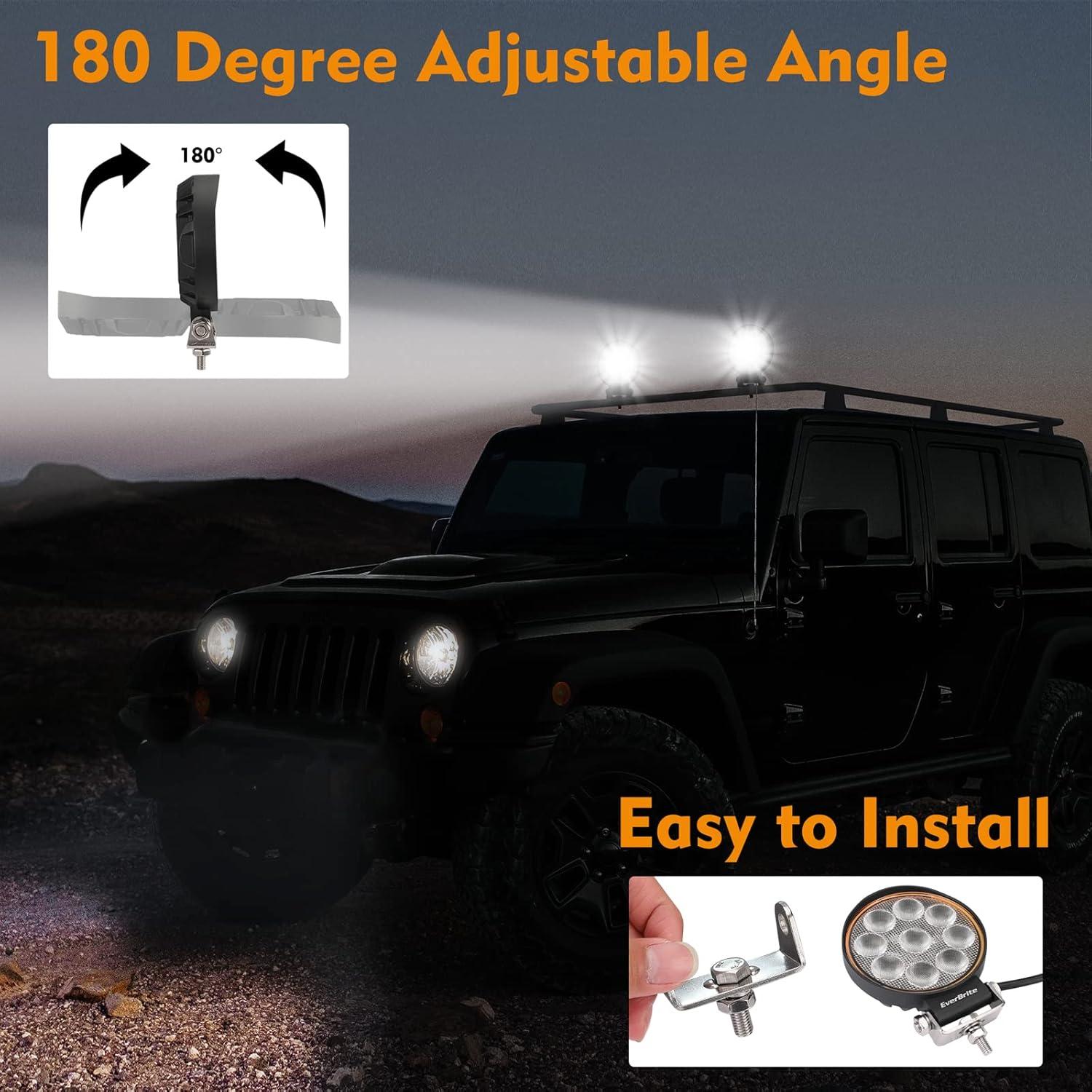 image:imageEverBrite 2Pack Led Pods 412Inch 30W Round Flood Lights OffRoad Led Fog Lights Work Lights IP67 Waterproof Car Light for ATV UTV SUV Truck Jeep