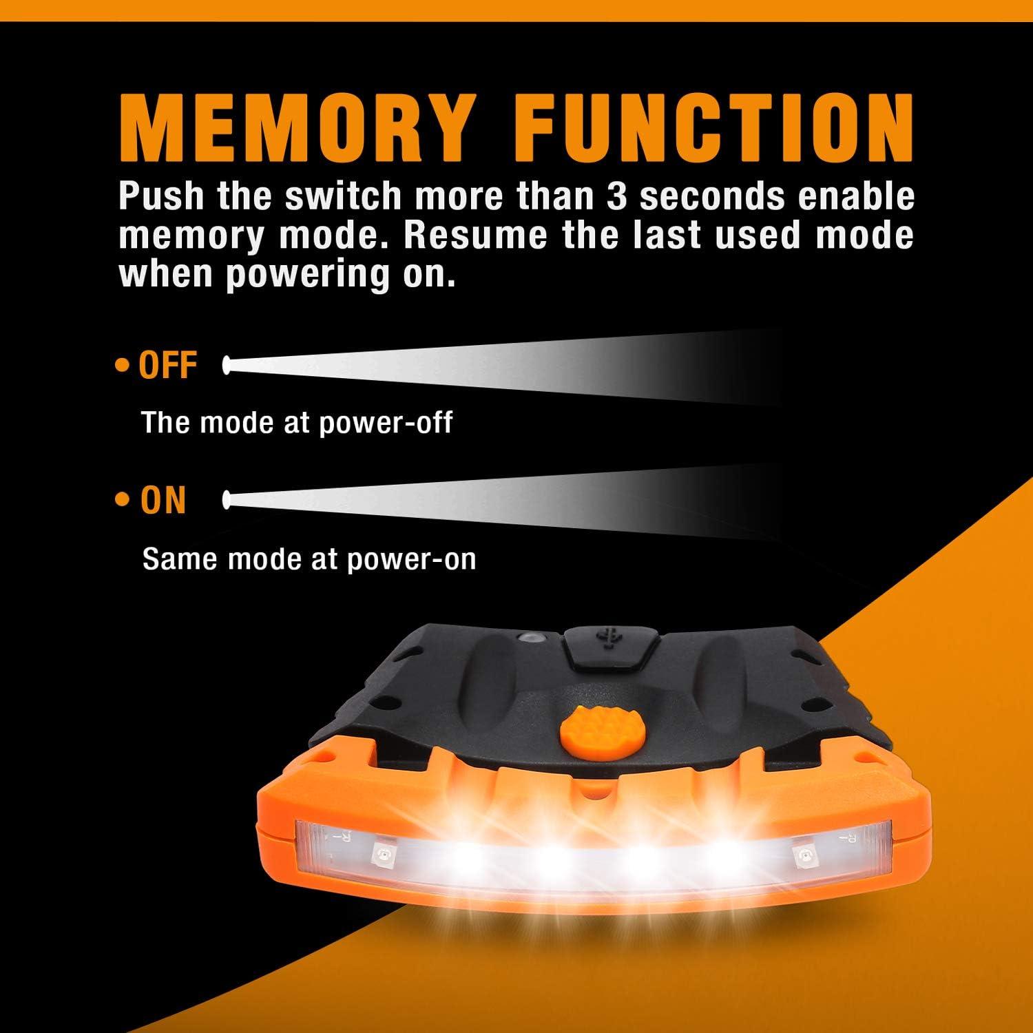 image:imageEverBrite 2Pack Rechargeable Hat Light Waterproof Clip on Cap Light with Memory Function Red Light Pivoting Head IPX4 Water Resistant