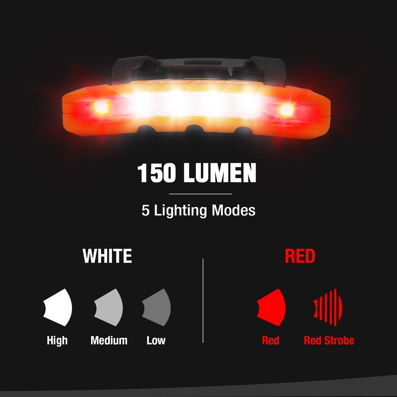 image:imageEverBrite 2Pack Rechargeable Hat Light Waterproof Clip on Cap Light with Memory Function Red Light Pivoting Head IPX4 Water Resistant