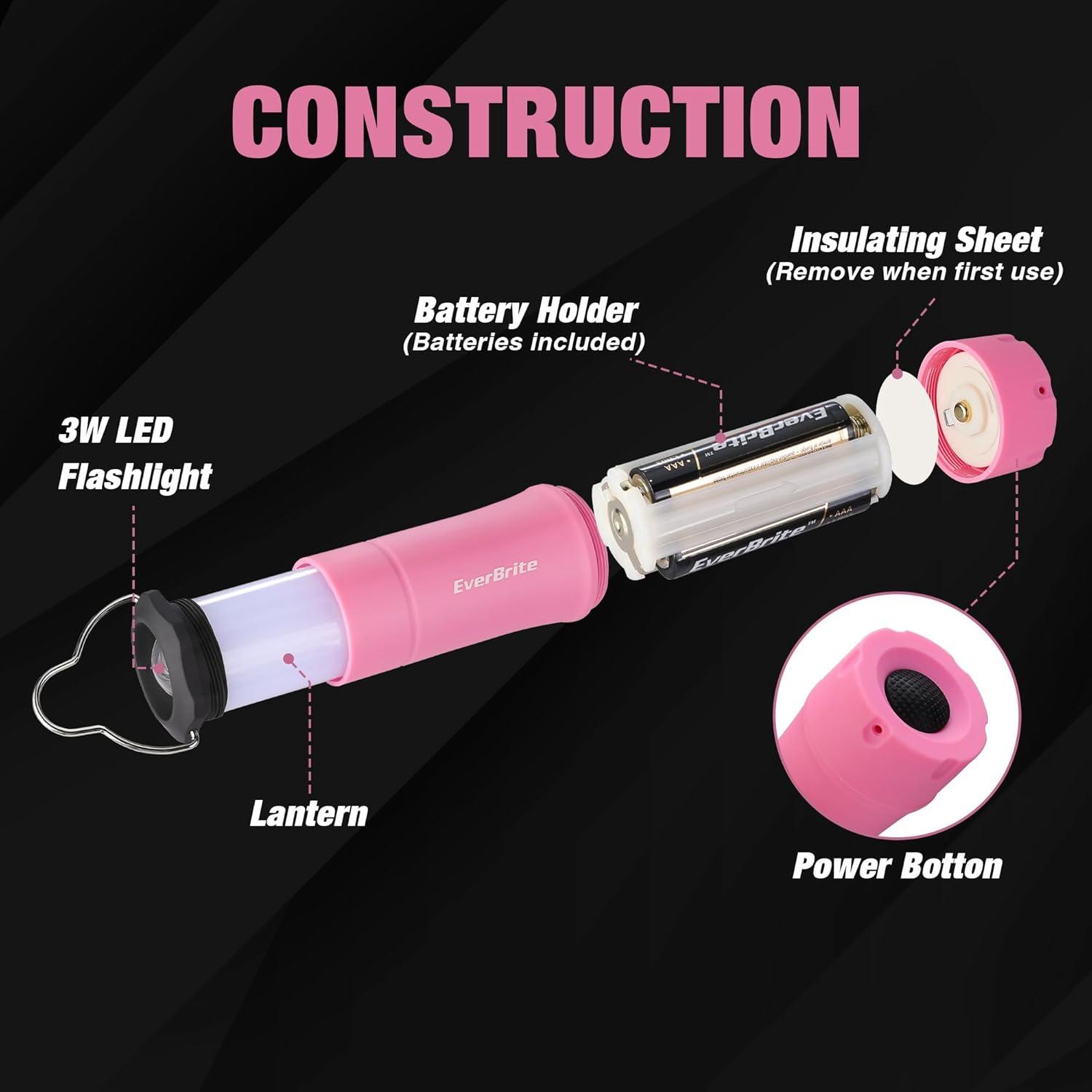 image:imageEverBrite 2in1 Mini Lanterns and Flashlights with 3 Modes 2 Pack Portable Outdoor LED Zoomable Torches Camping Essentials for Hurricane Hiking Night Walking Emergency Outdoor LightsPink
