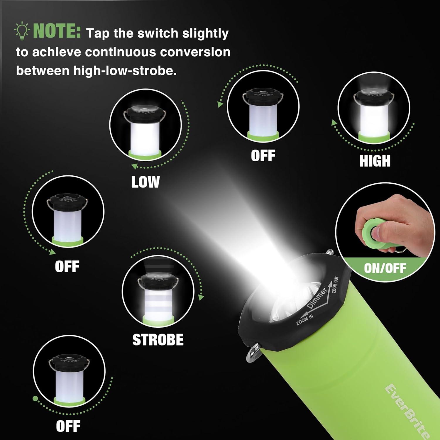 image:imageEverBrite 2in1 Mini Lanterns and Flashlights with 3 Modes 2 Pack Portable Outdoor LED Zoomable Torches Camping Essentials for Hurricane Hiking Night Walking Emergency Outdoor LightsGreen