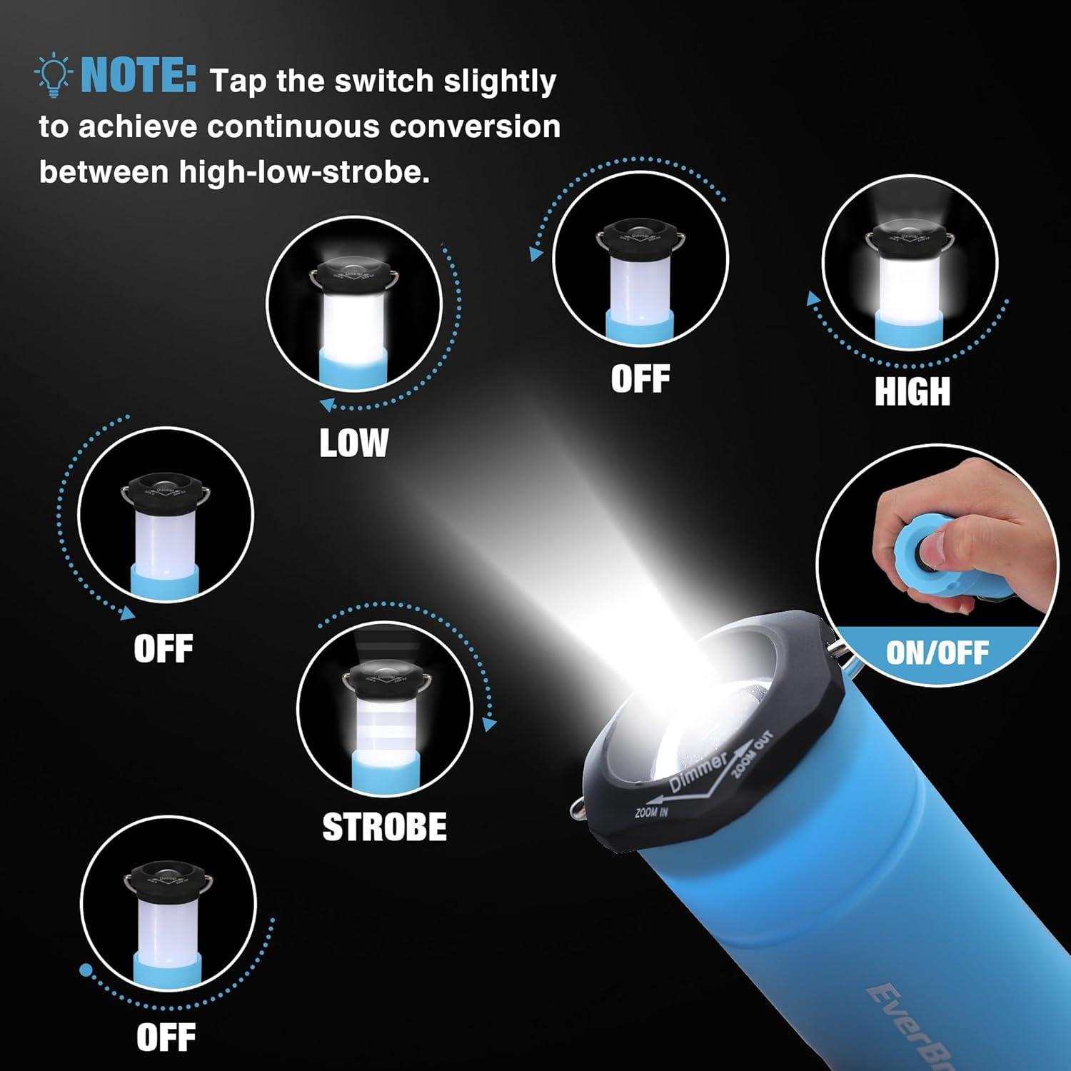 image:imageEverBrite 2in1 Mini Lanterns and Flashlights with 3 Modes 2 Pack Portable Outdoor LED Zoomable Torches Camping Essentials for Hurricane Hiking Night Walking Emergency Outdoor LightsBlue