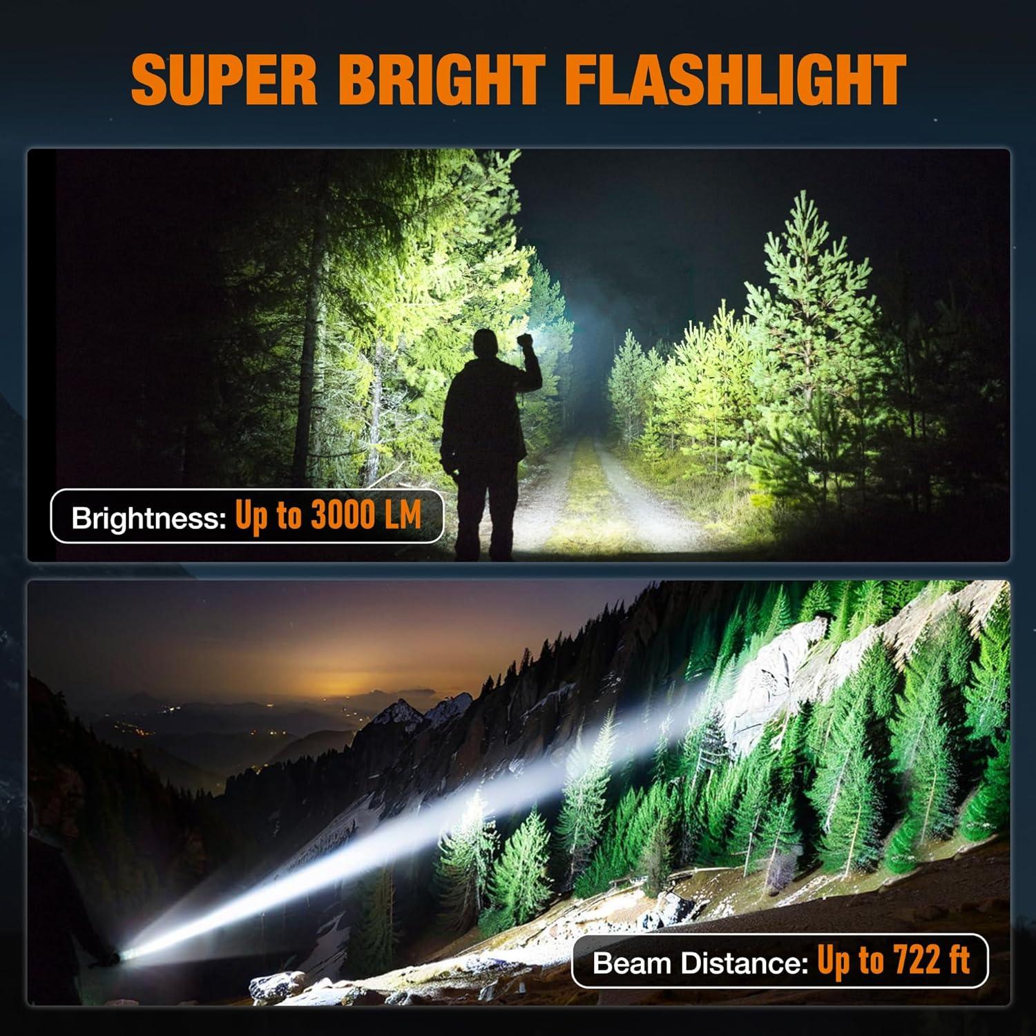 image:imageEverBrite 3000LM Rechargeable LED Flashlight Super Bright amp High Lumen Flashlight with 5 Modes Memory Function Power Indicator Zoomable Compact Small Light for Home Hiking amp Emergencies3000 Lumens