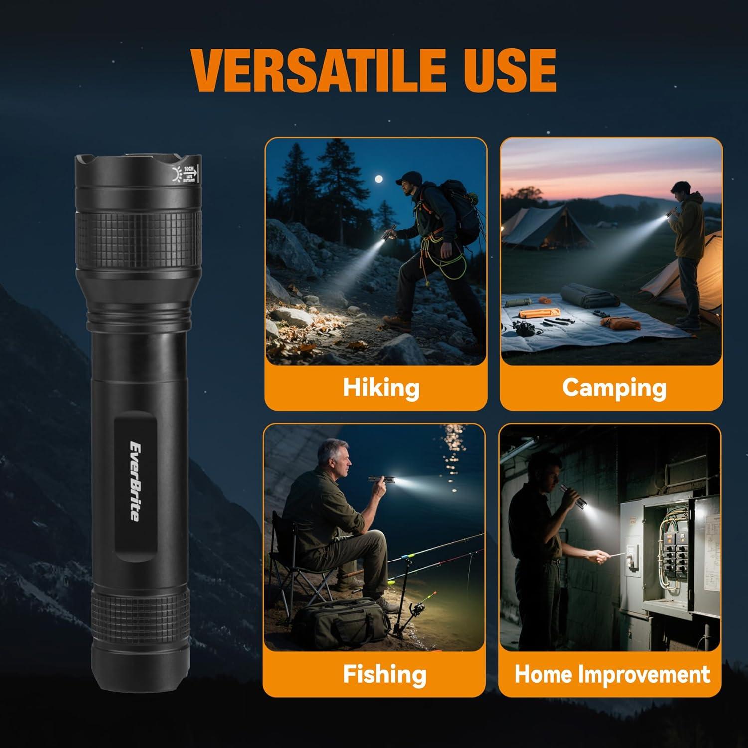 image:imageEverBrite 3000LM Rechargeable LED Flashlight Super Bright amp High Lumen Flashlight with 5 Modes Memory Function Power Indicator Zoomable Compact Small Light for Home Hiking amp Emergencies3000 Lumens
