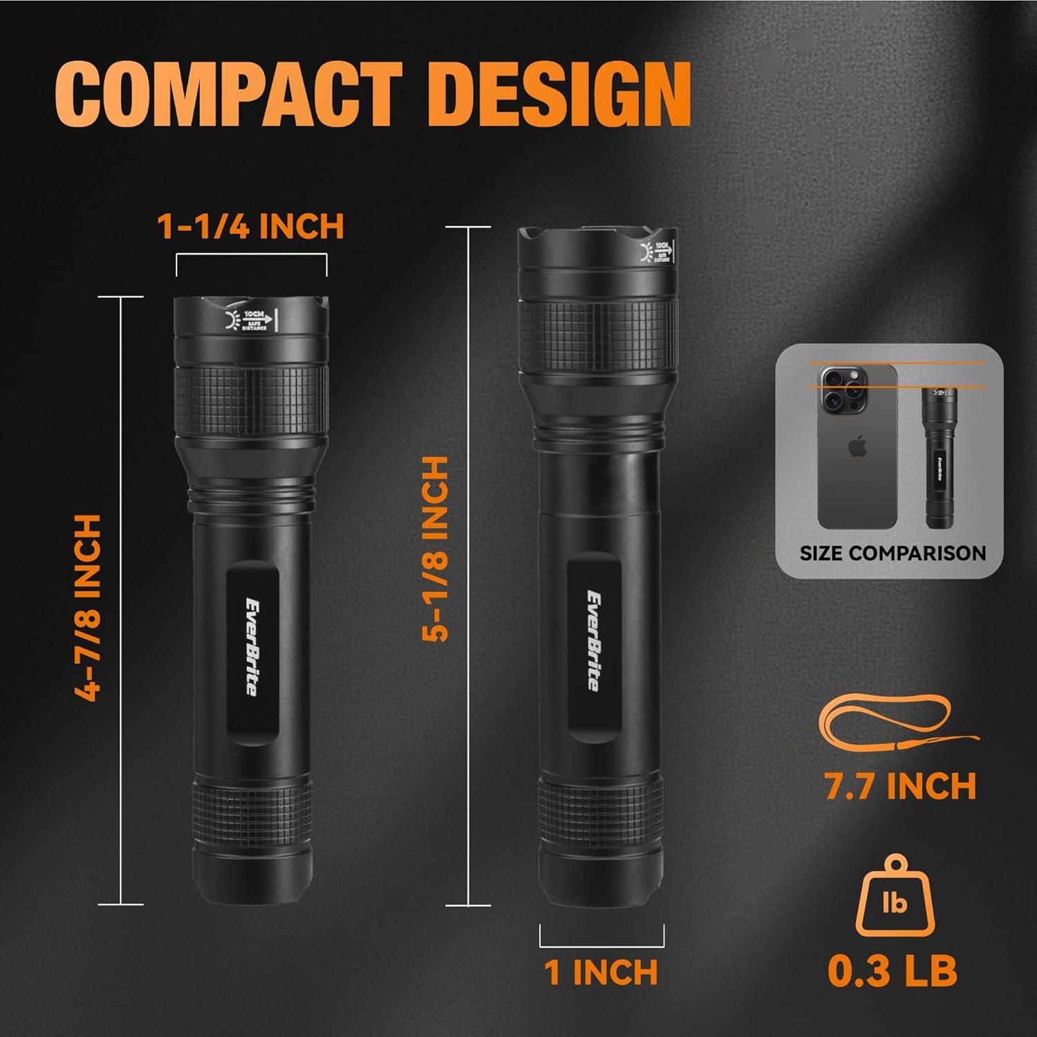 image:imageEverBrite 3000LM Rechargeable LED Flashlight Super Bright amp High Lumen Flashlight with 5 Modes Memory Function Power Indicator Zoomable Compact Small Light for Home Hiking amp Emergencies3000 Lumens