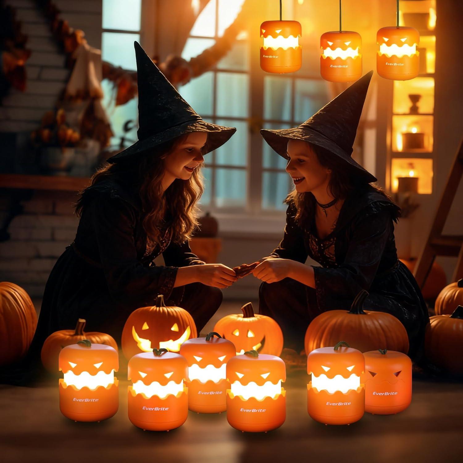 image:imageEverBrite 3Pack Halloween Pumpkin Lantern Collapsible Jack O Lantern Pumpkins with Lanyard Halloween Party Favors Light up Pumpkin Outdoor for Halloween Party Decoration Battery IncludedOrange