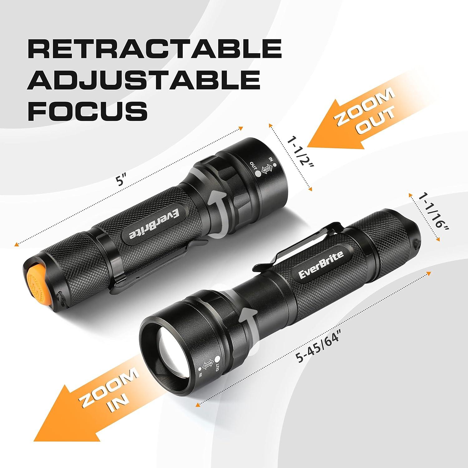 image:imageEverBrite 400 Lumens Aluminum LED Flashlight Zoomable Flashlight with LanyardampClip 4 Modes IPX4 Waterproof for Camping Hiking Emergency EDC Survival Use Batteries Included