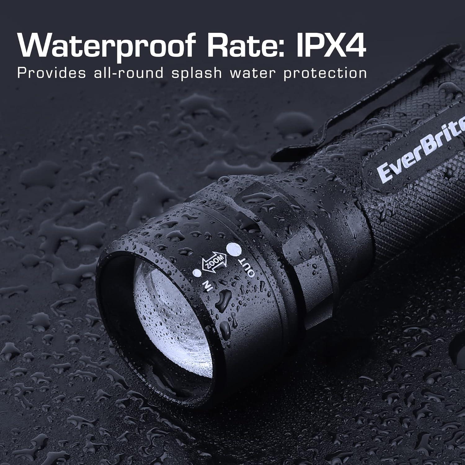 image:imageEverBrite 400 Lumens Aluminum LED Flashlight Zoomable Flashlight with LanyardampClip 4 Modes IPX4 Waterproof for Camping Hiking Emergency EDC Survival Use Batteries Included