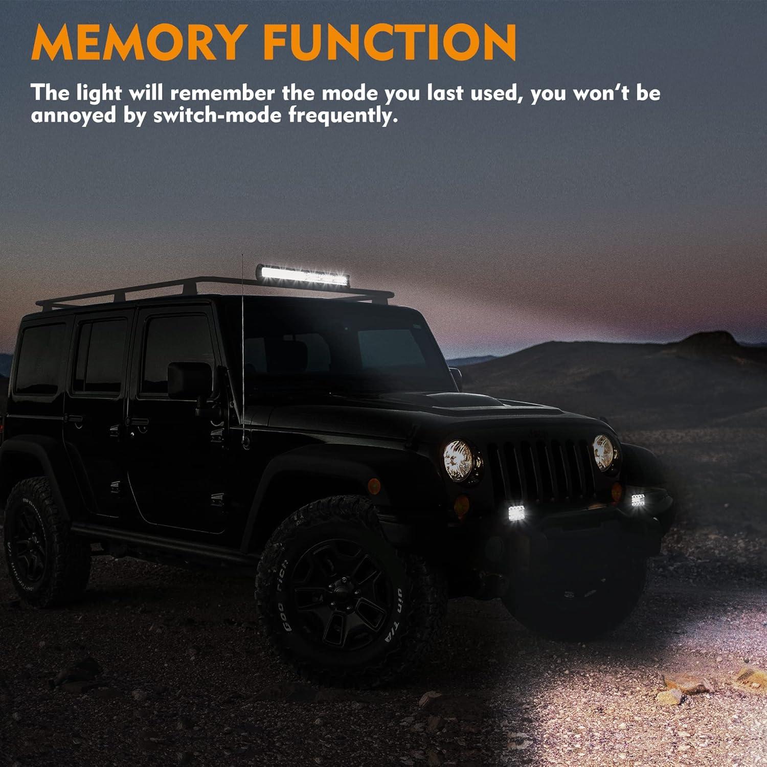 image:imageEverBrite 420W 20 Inch Led Pods 2PCS 60W 4 Inch Led Pods White Amber Strobe 6 Modes with Memory Function Off Road 12V Led Lights for Trucks Car ATV SUV Cabin Boat 16AWG Wiring Harness Kit
