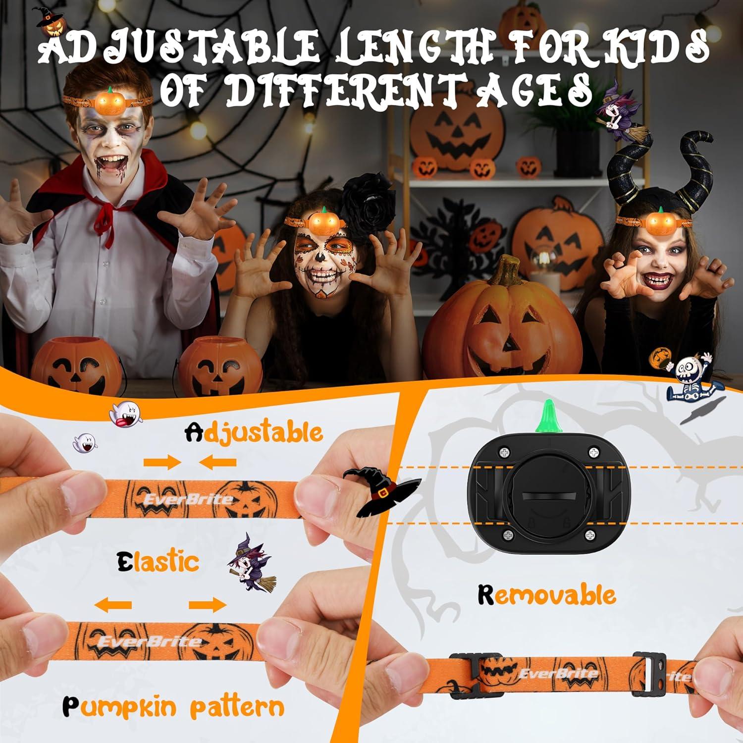 image:imageEverBrite Halloween Bat Headlamps Halloween Gifts3 Modes Head Lamps with WarmRedStrobe Lights Headlights for Halloween Party and Decorations 2 PackPumpkin Head 5PCS