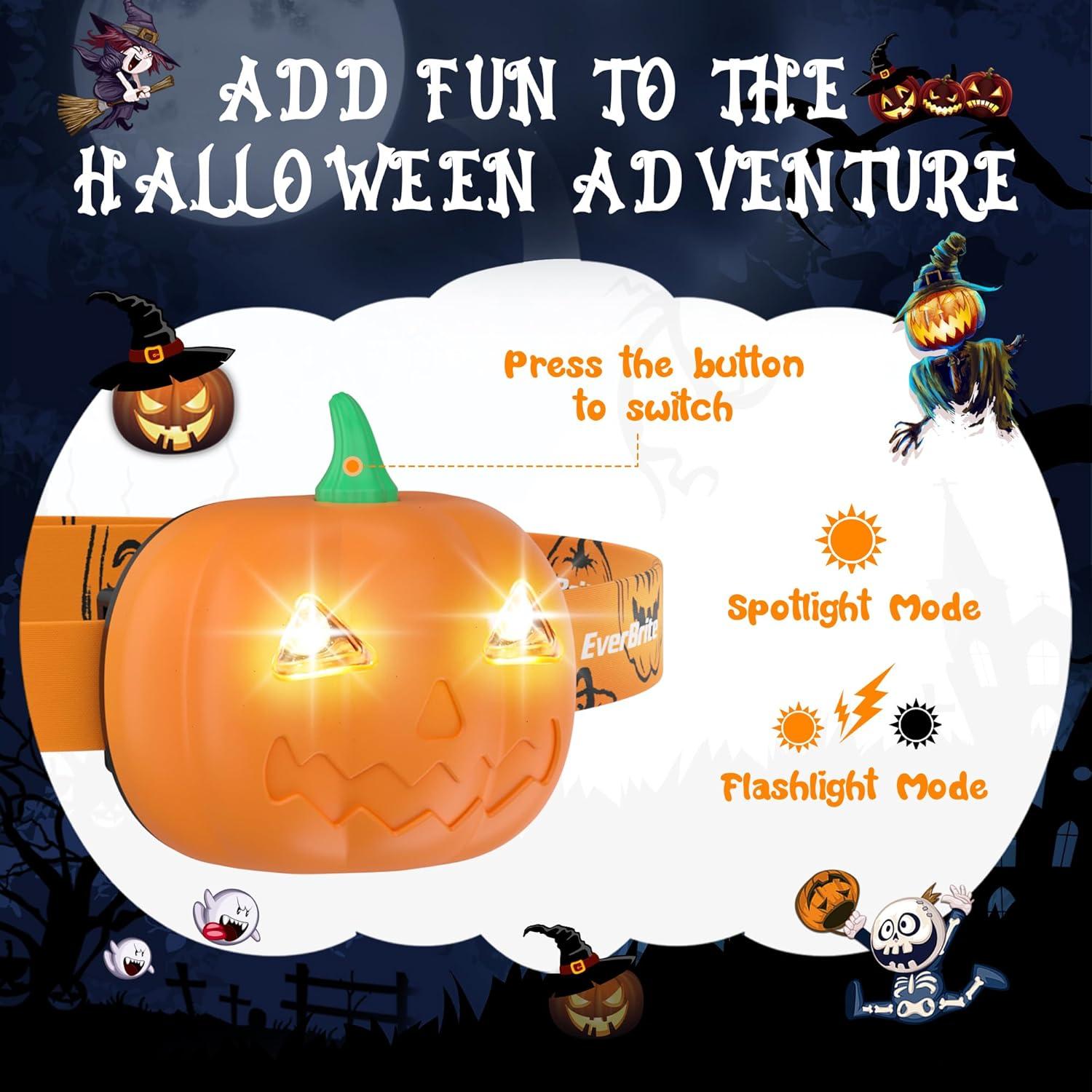 image:imageEverBrite Halloween Bat Headlamps Halloween Gifts3 Modes Head Lamps with WarmRedStrobe Lights Headlights for Halloween Party and Decorations 2 PackPumpkin Head 5PCS