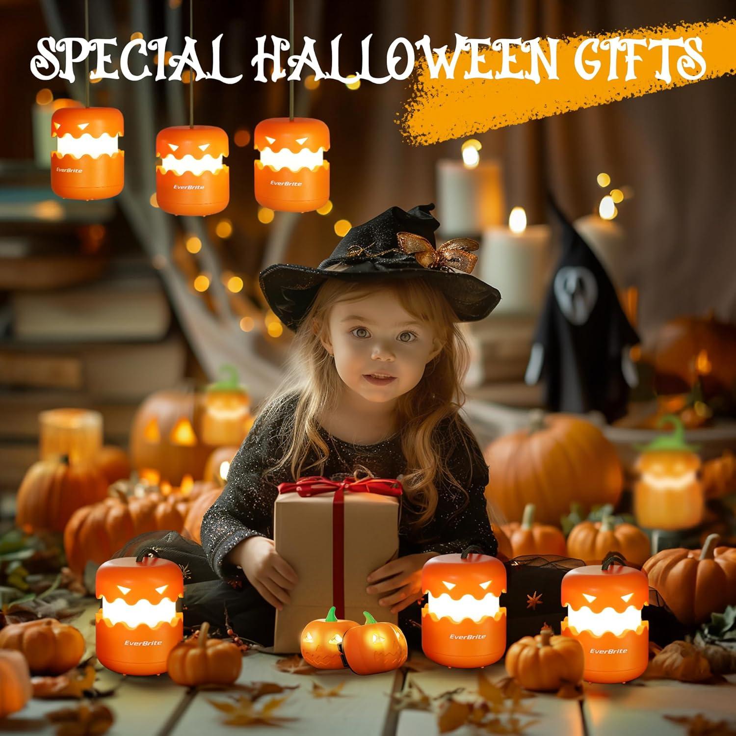 image:imageEverBrite Halloween Pumpkin Lantern and Headlamp Set2 of Each Collapsible Outdoor Lantern with Lanyard2 Modes LED Pumpkin Head LampHalloween Gifts for Halloween Party Decoration Battery Included