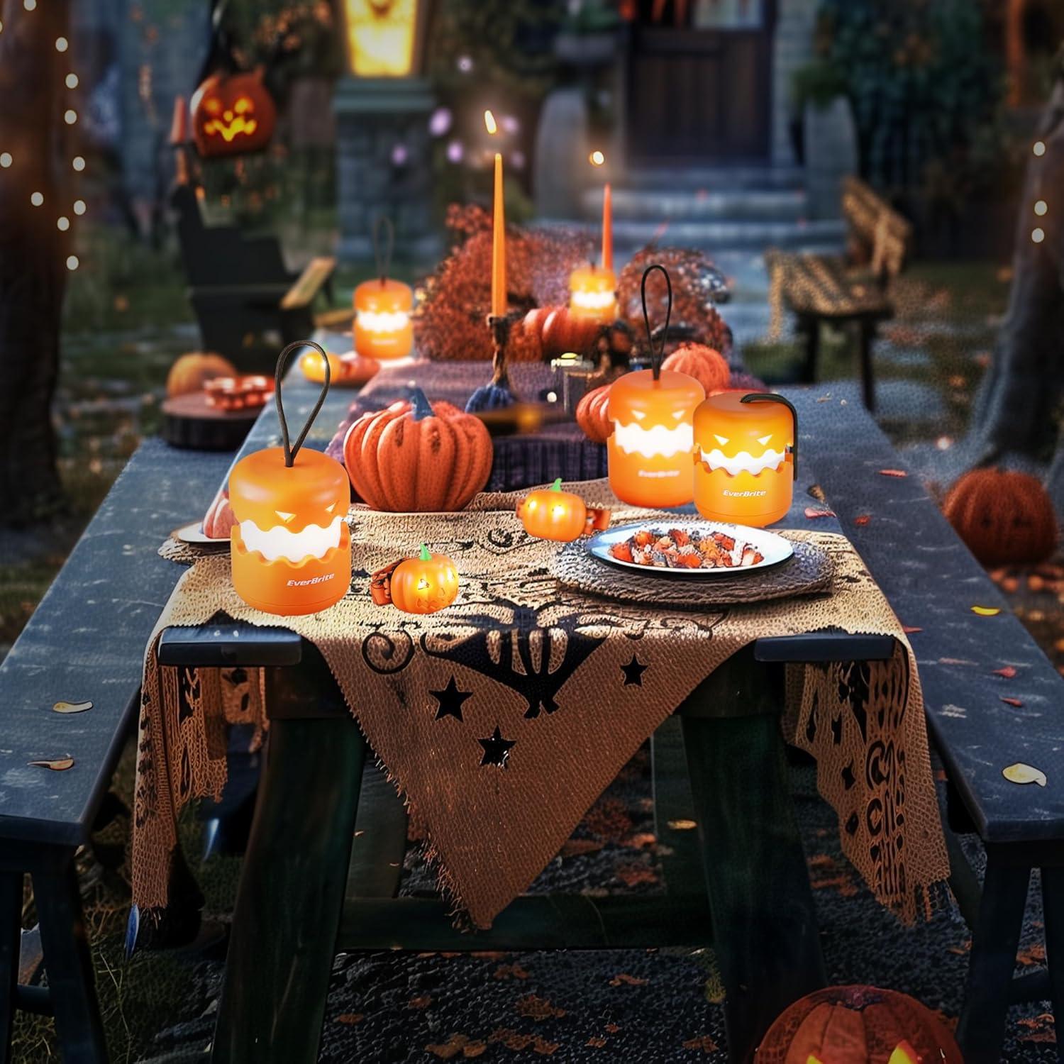 image:imageEverBrite Halloween Pumpkin Lantern and Headlamp Set2 of Each Collapsible Outdoor Lantern with Lanyard2 Modes LED Pumpkin Head LampHalloween Gifts for Halloween Party Decoration Battery Included
