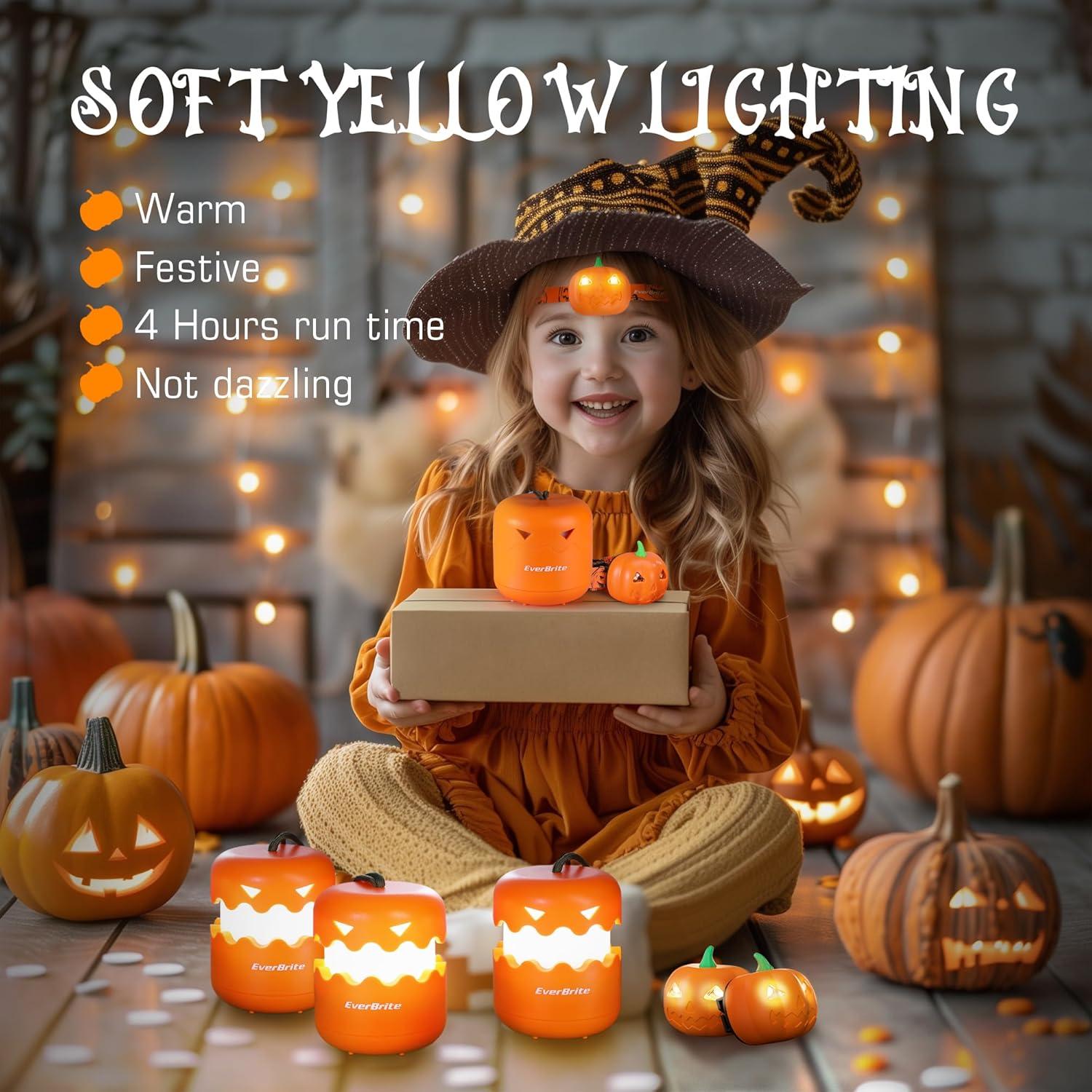 image:imageEverBrite Halloween Pumpkin Lantern and Headlamp Set2 of Each Collapsible Outdoor Lantern with Lanyard2 Modes LED Pumpkin Head LampHalloween Gifts for Halloween Party Decoration Battery Included
