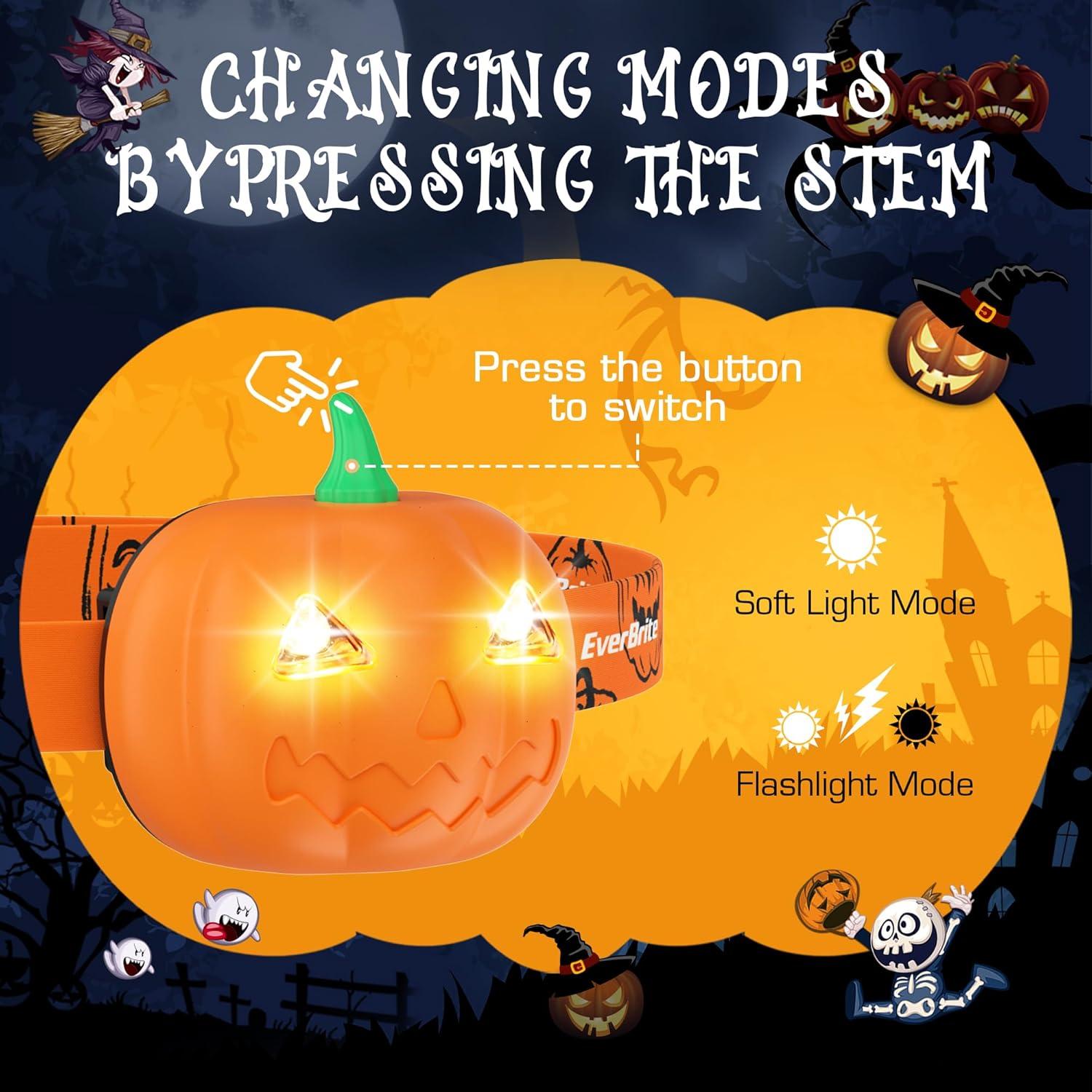 image:imageEverBrite Halloween Pumpkin Lantern and Headlamp Set2 of Each Collapsible Outdoor Lantern with Lanyard2 Modes LED Pumpkin Head LampHalloween Gifts for Halloween Party Decoration Battery Included
