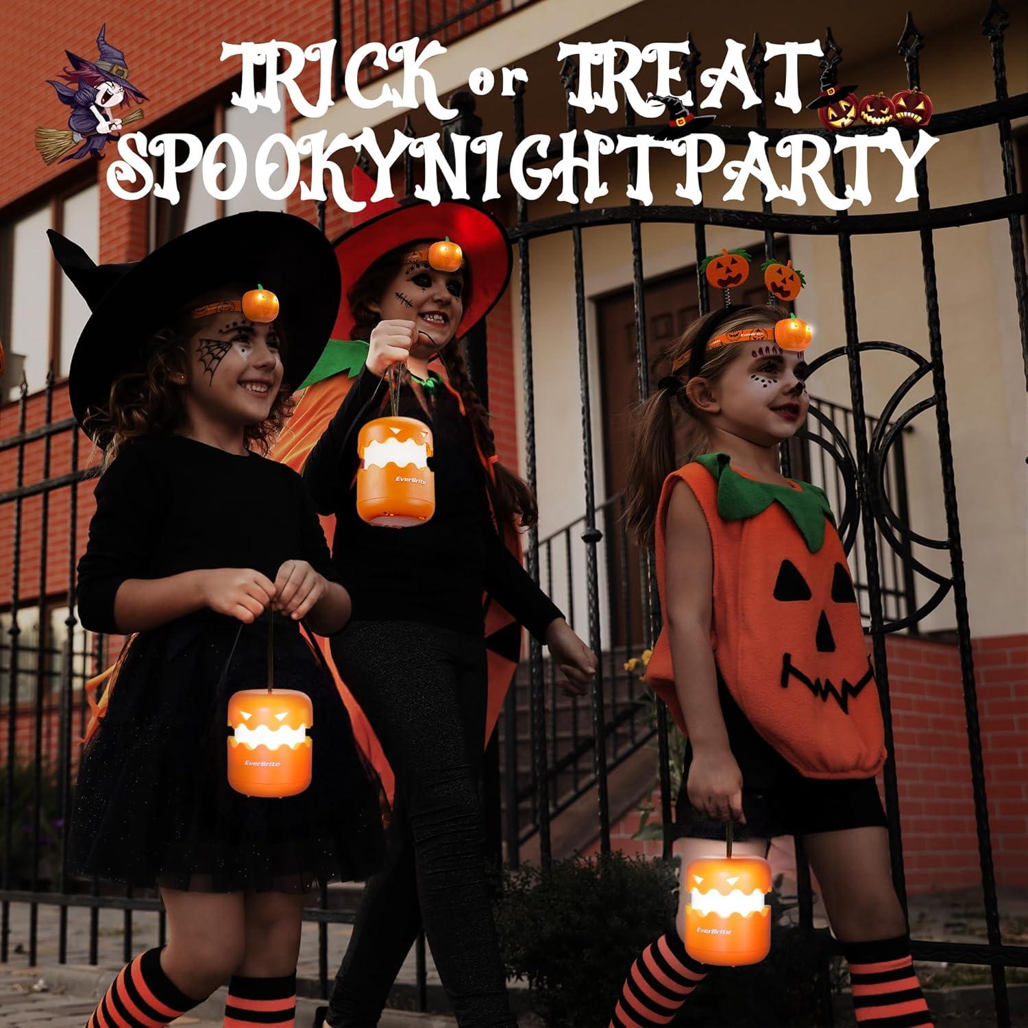 image:imageEverBrite Halloween Pumpkin Lantern and Headlamp Set2 of Each Collapsible Outdoor Lantern with Lanyard2 Modes LED Pumpkin Head LampHalloween Gifts for Halloween Party Decoration Battery Included