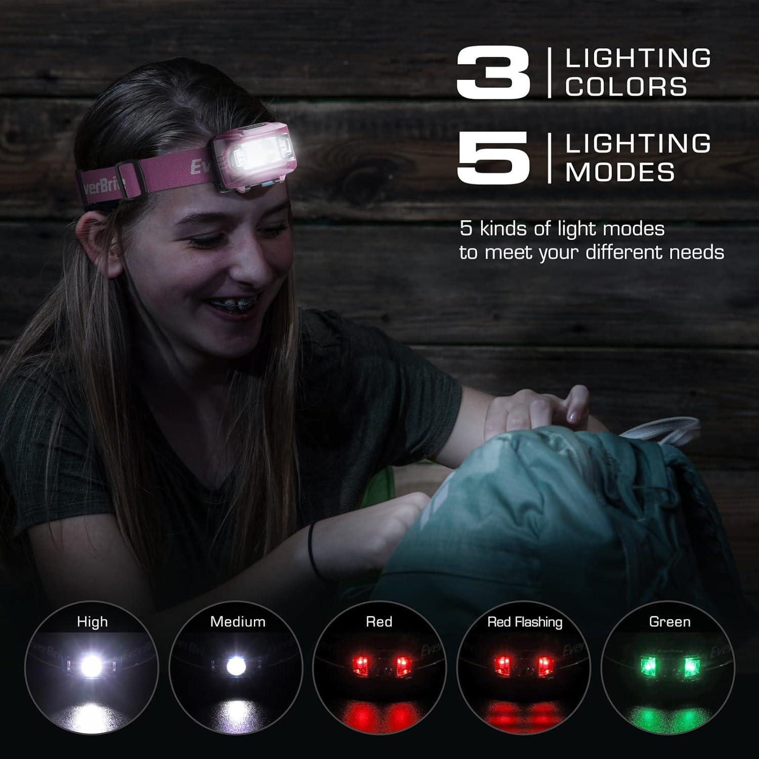 image:imageEverBrite Headlamp 2 Pack Kids Headlamp with Red Light and Memory Function Head Lamp for Adults and Kids with 5 Modes Bright Headlamps for Camping Running Christmas Gifts Batteries IncludedPink