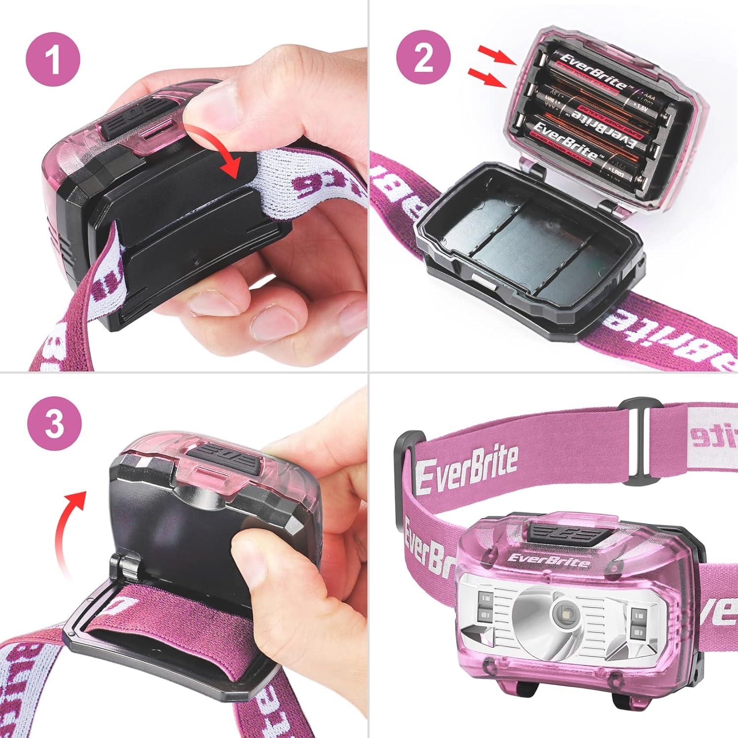 image:imageEverBrite Headlamp 2 Pack Kids Headlamp with Red Light and Memory Function Head Lamp for Adults and Kids with 5 Modes Bright Headlamps for Camping Running Christmas Gifts Batteries IncludedPink