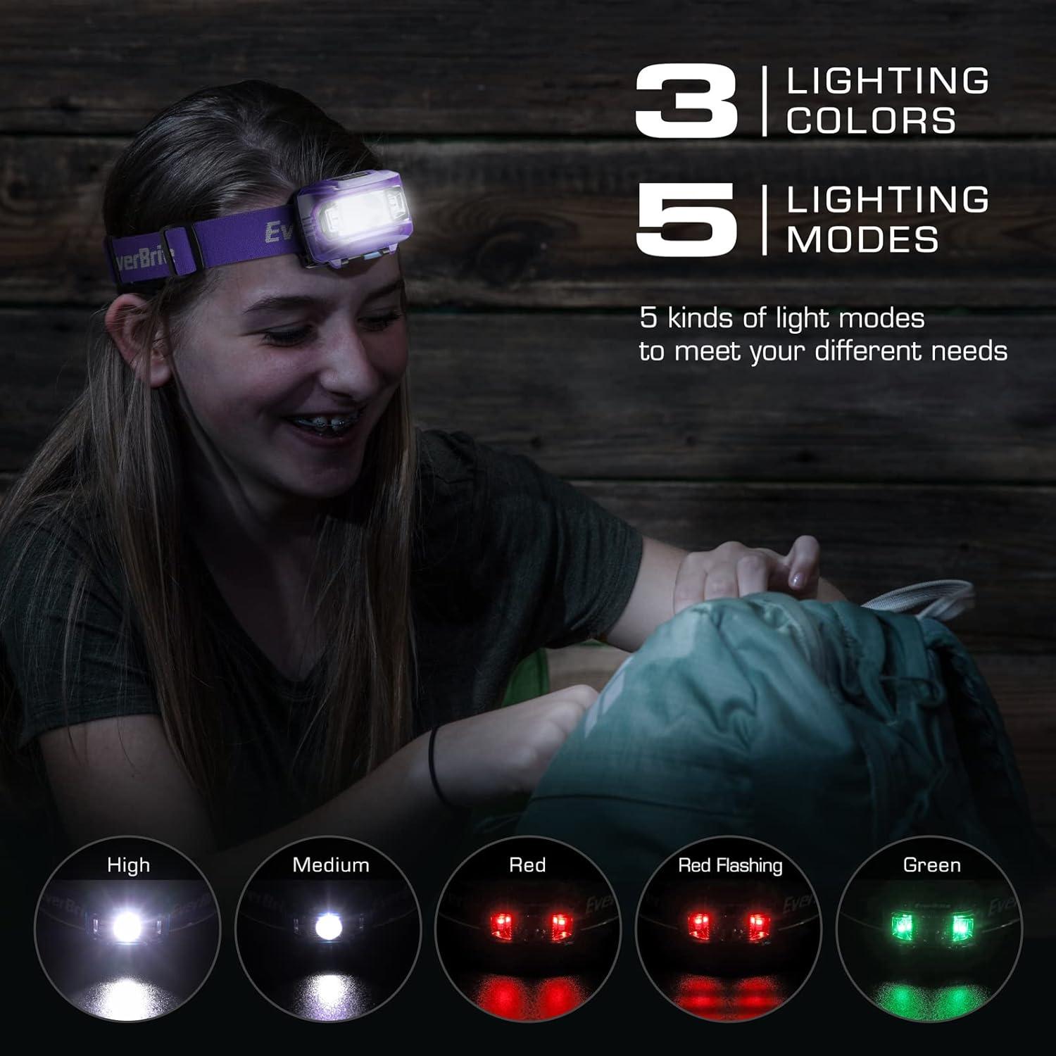 image:imageEverBrite Headlamp 2 Pack Kids Headlamp with Red Light and Memory Function Head Lamp for Adults and Kids with 5 Modes Bright Headlamps for Camping Running Christmas Gifts Batteries IncludedPurple