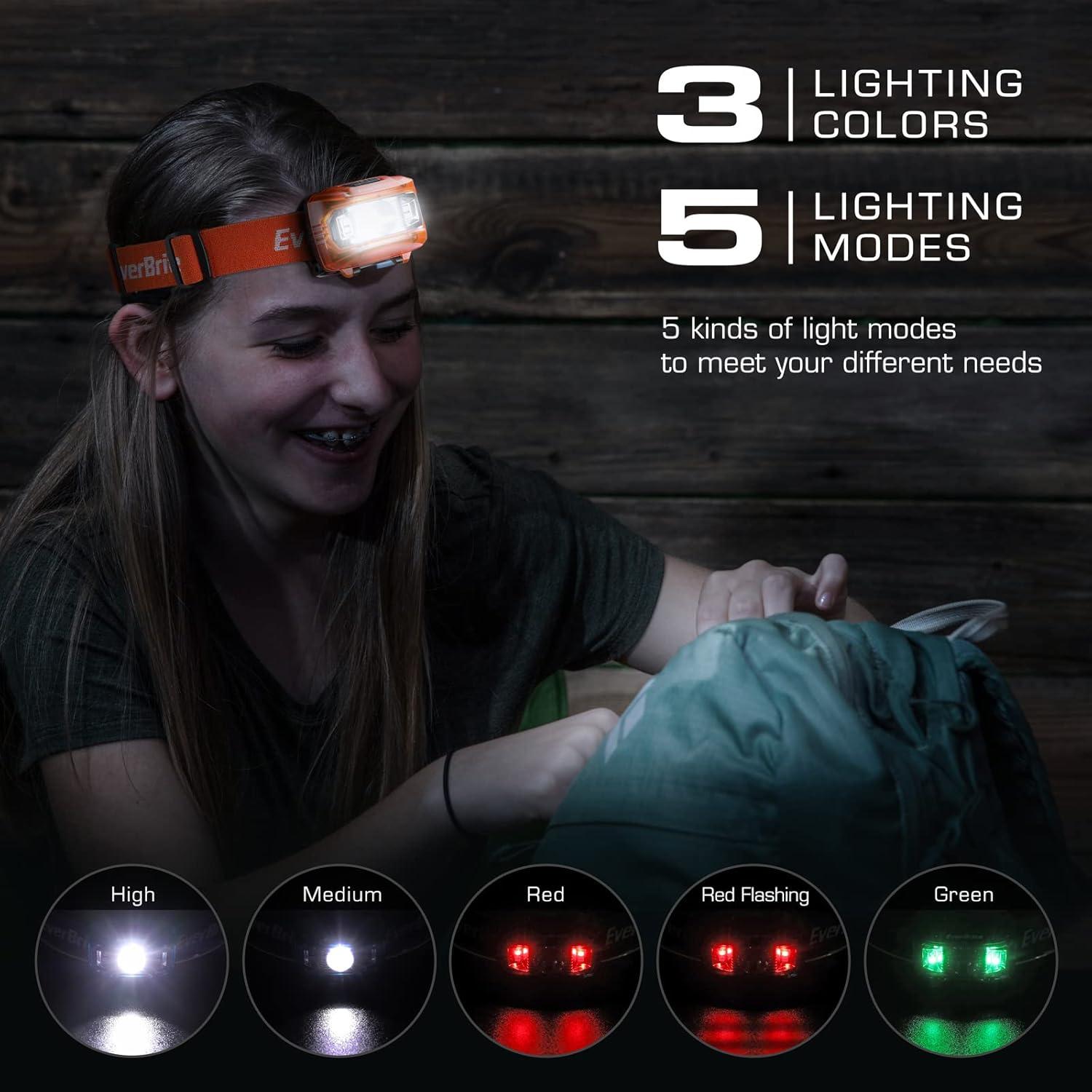 image:imageEverBrite Headlamp 2 Pack Kids Headlamp with Red Light and Memory Function Head Lamp for Adults and Kids with 5 Modes Bright Headlamps for Camping Running Christmas Gifts Batteries IncludedOrange