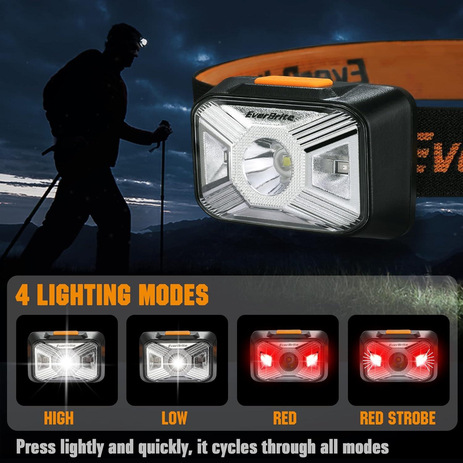 image:imageEverBrite Headlamps Rechargeable with Red Light Outdoor LED Flashlight Head Lamps Waterproof Dustproof Gear for Hiking Camping Essentials 2 Pack
