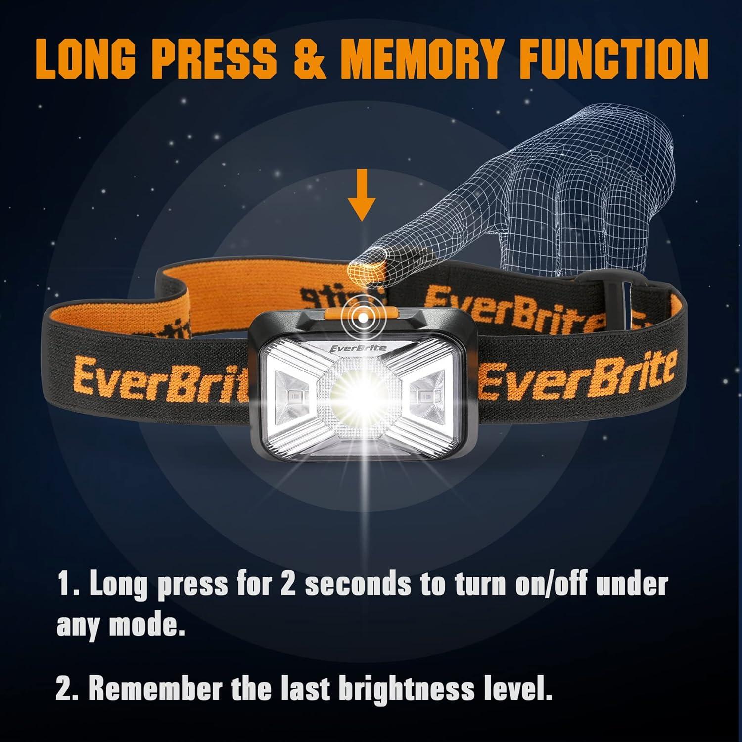 image:imageEverBrite Headlamps Rechargeable with Red Light Outdoor LED Flashlight Head Lamps Waterproof Dustproof Gear for Hiking Camping Essentials 2 Pack