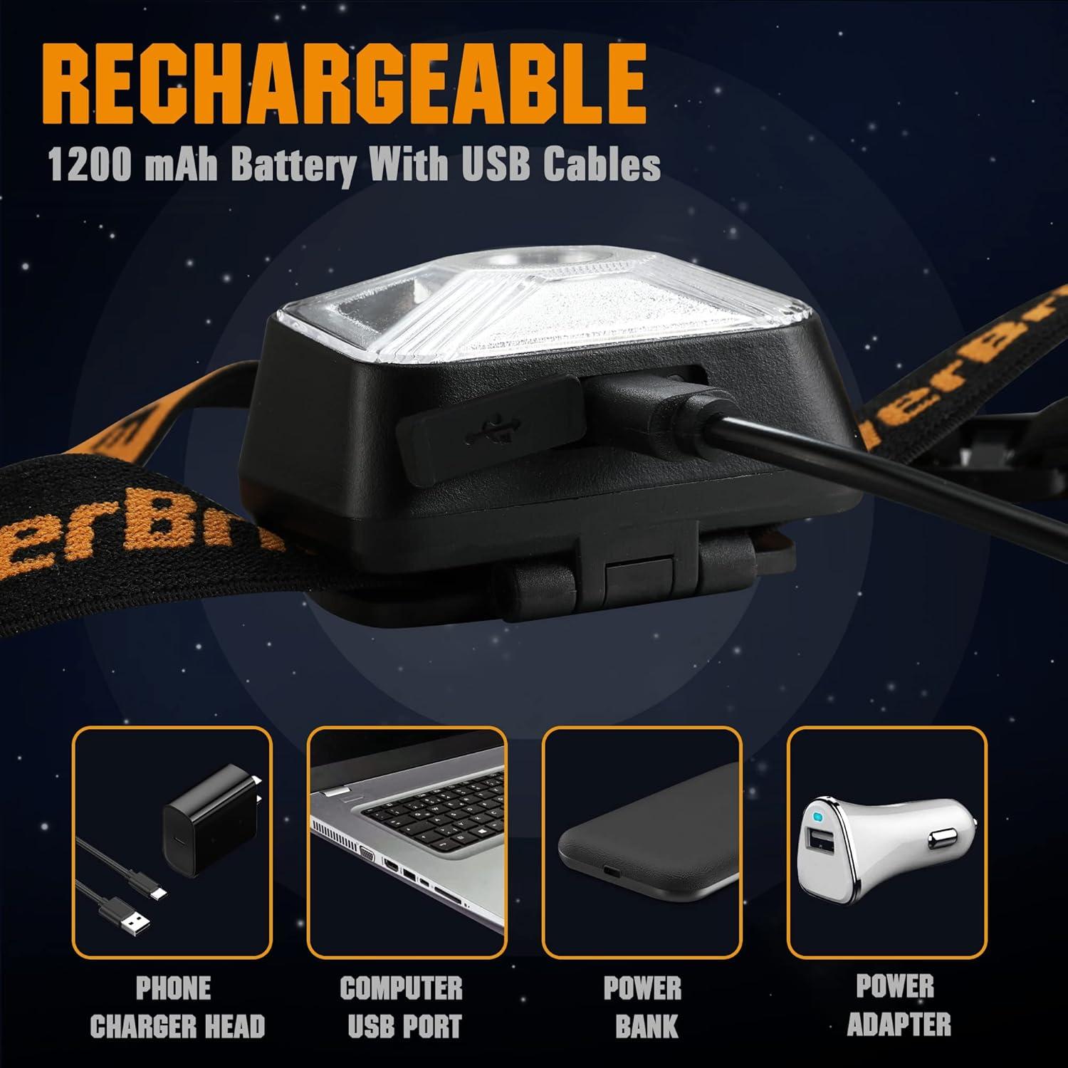 image:imageEverBrite Headlamps Rechargeable with Red Light Outdoor LED Flashlight Head Lamps Waterproof Dustproof Gear for Hiking Camping Essentials 2 Pack