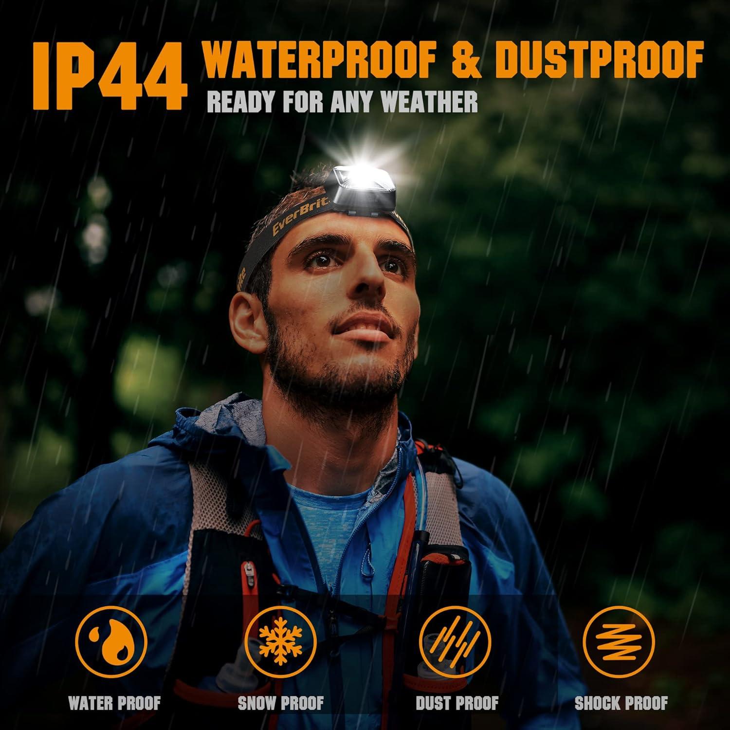 image:imageEverBrite Headlamps Rechargeable with Red Light Outdoor LED Flashlight Head Lamps Waterproof Dustproof Gear for Hiking Camping Essentials 2 Pack