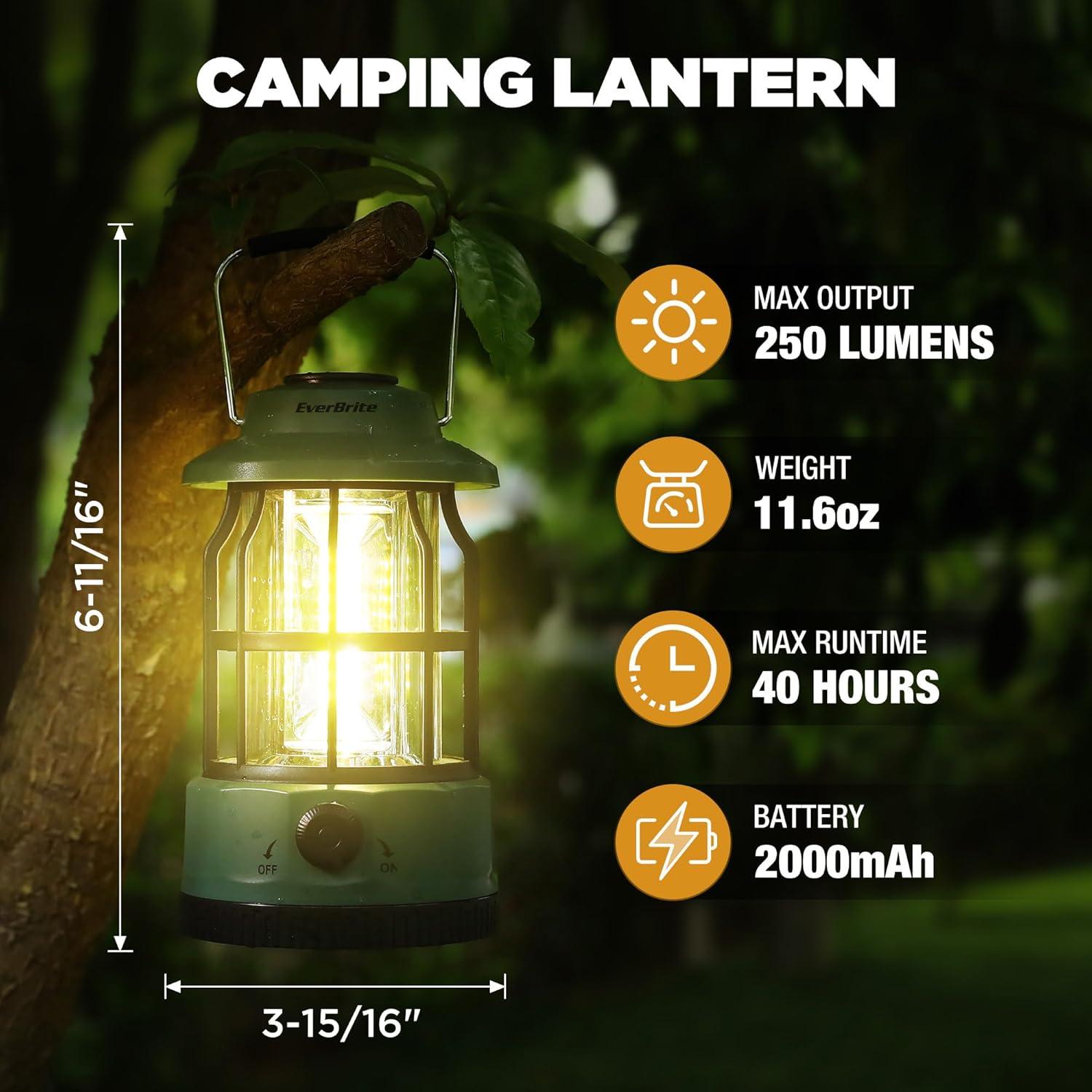 image:imageEverBrite LED Camping Lantern USB C Rechargeable Lantern with Stepless Dimming Vintage Portable Camping Lights amp Lanterns Lanterns for Power Outages Hurricane Emergency Fishing Home and MoreGreen