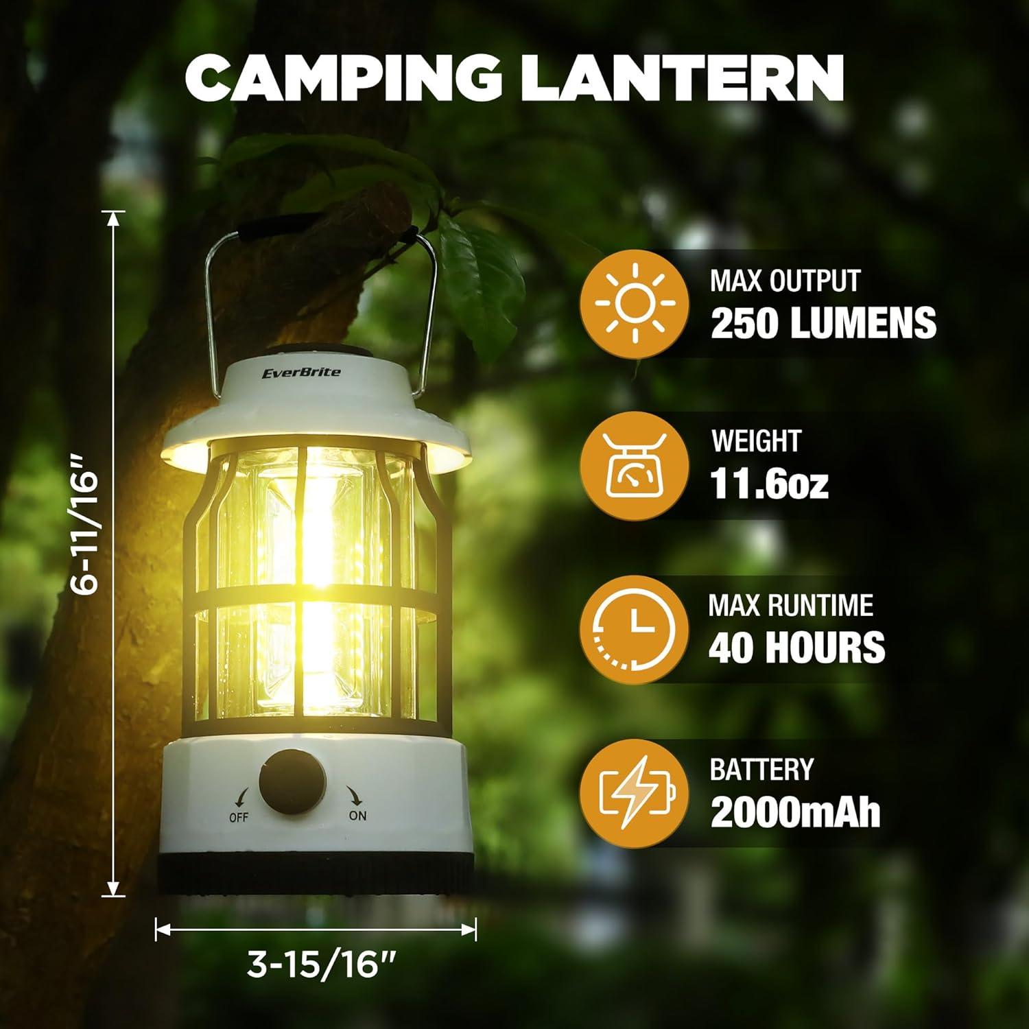 image:imageEverBrite LED Camping Lantern USB C Rechargeable Lantern with Stepless Dimming Vintage Portable Camping Lights amp Lanterns Lanterns for Power Outages Hurricane Emergency Fishing Home and MoreWhite