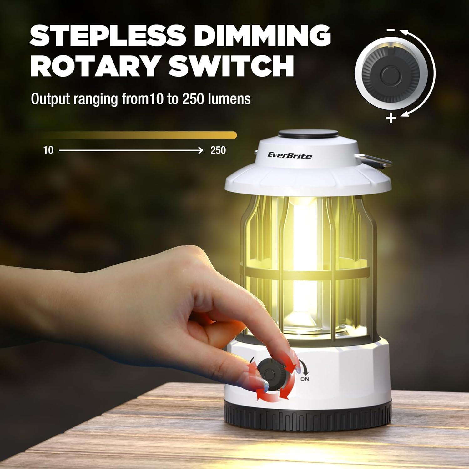 image:imageEverBrite LED Camping Lantern USB C Rechargeable Lantern with Stepless Dimming Vintage Portable Camping Lights amp Lanterns Lanterns for Power Outages Hurricane Emergency Fishing Home and MoreWhite