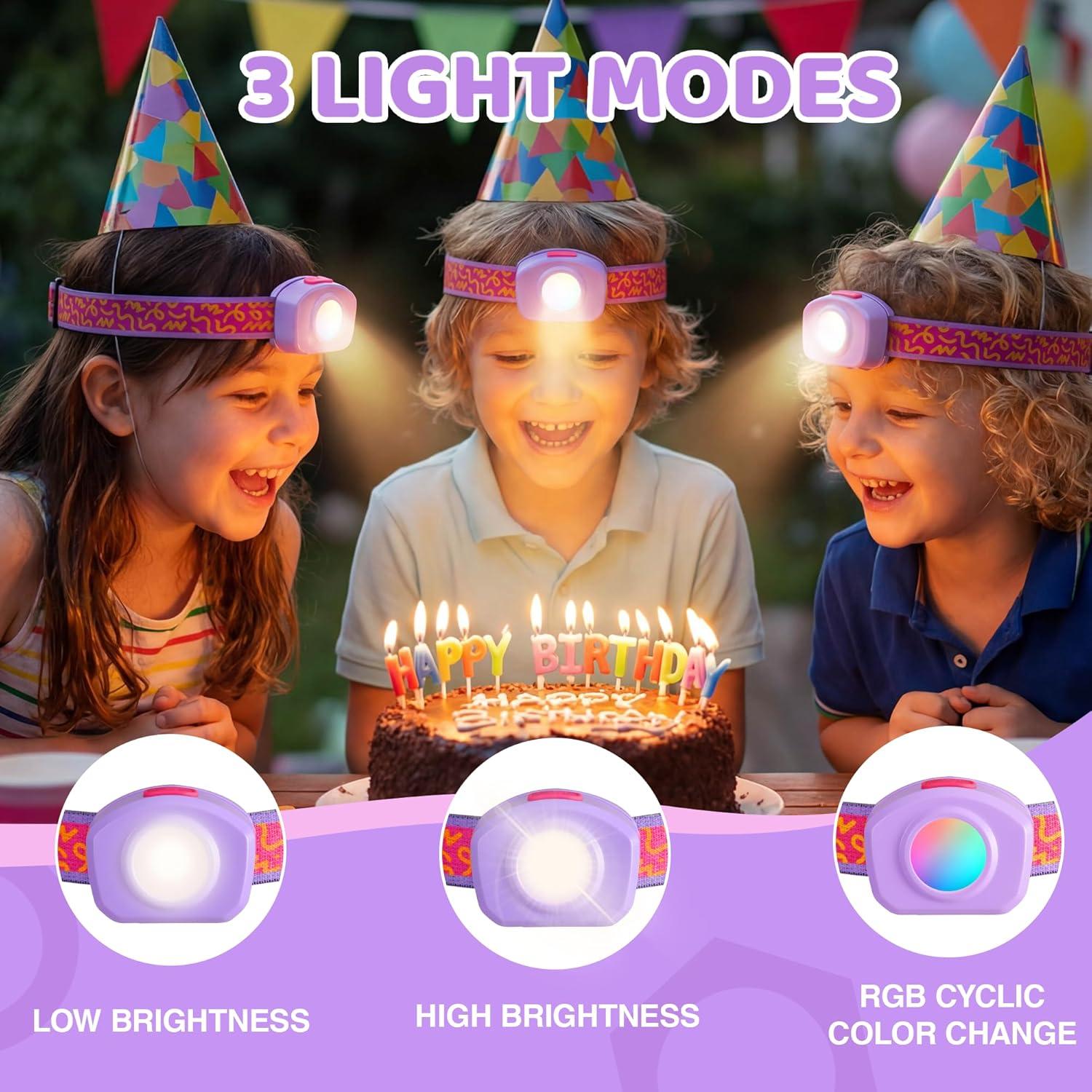 image:imageEverBrite LED Headlamp Rechargeable Kids Headlamp with RGB Mode and Adjustable Headband 3 Modes Multicolor Headlamp for Camping Reading Exploring Halloween ChristmasSweety 2 Pack