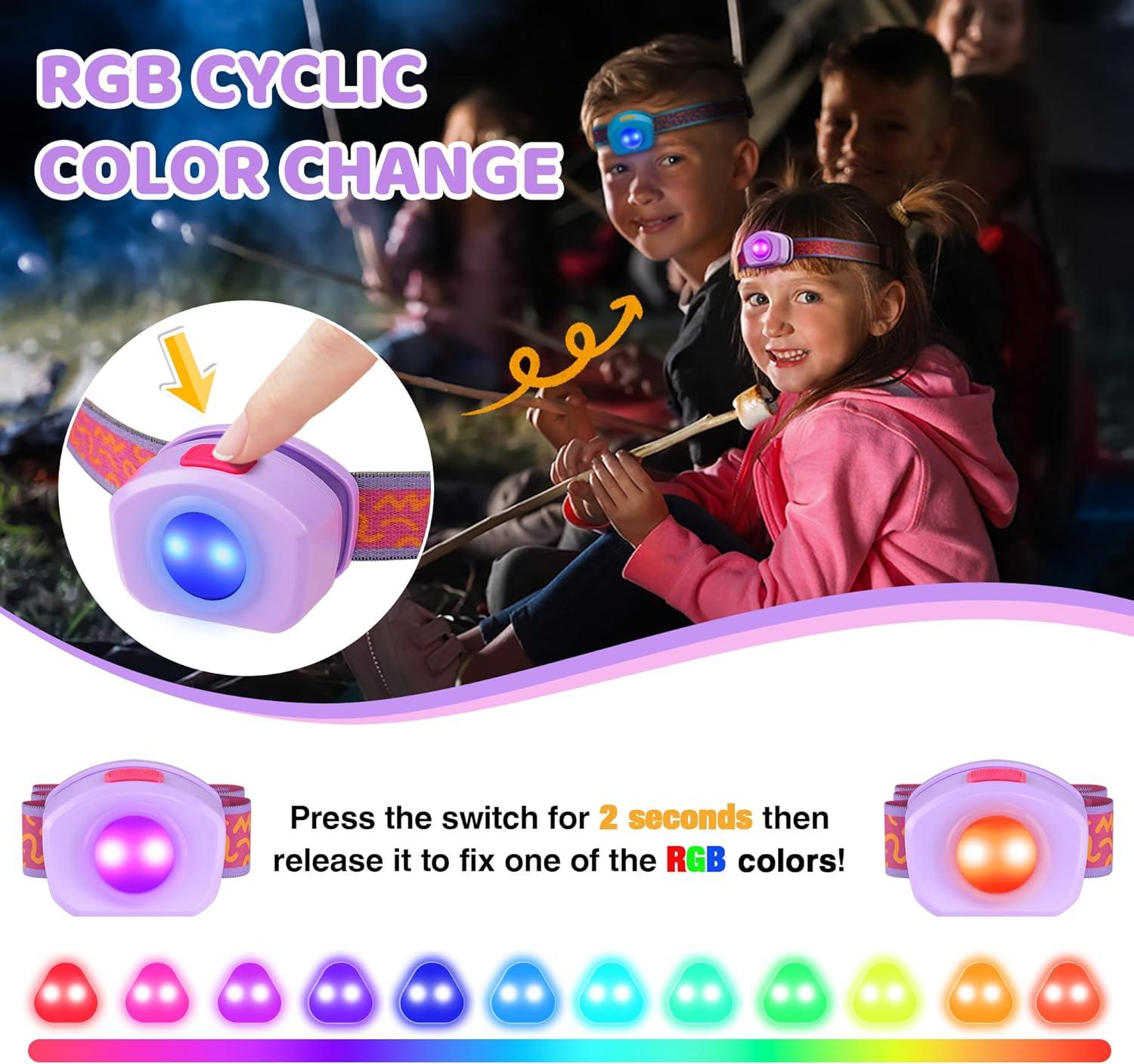 image:imageEverBrite LED Headlamp Rechargeable Kids Headlamp with RGB Mode and Adjustable Headband 3 Modes Multicolor Headlamp for Camping Reading Exploring Halloween ChristmasSweety