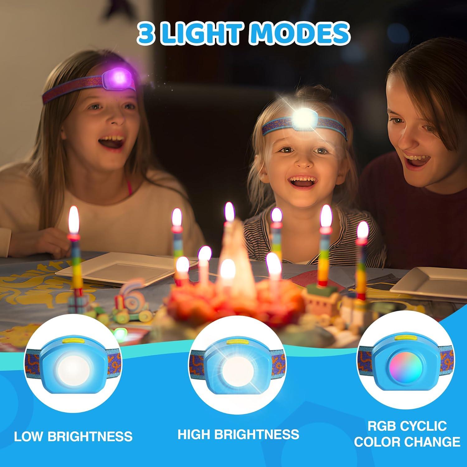 image:imageEverBrite LED Headlamp Rechargeable Kids Headlamp with RGB Mode and Adjustable Headband 3 Modes Multicolor Headlamp for Camping Reading Exploring Halloween ChristmasAzure