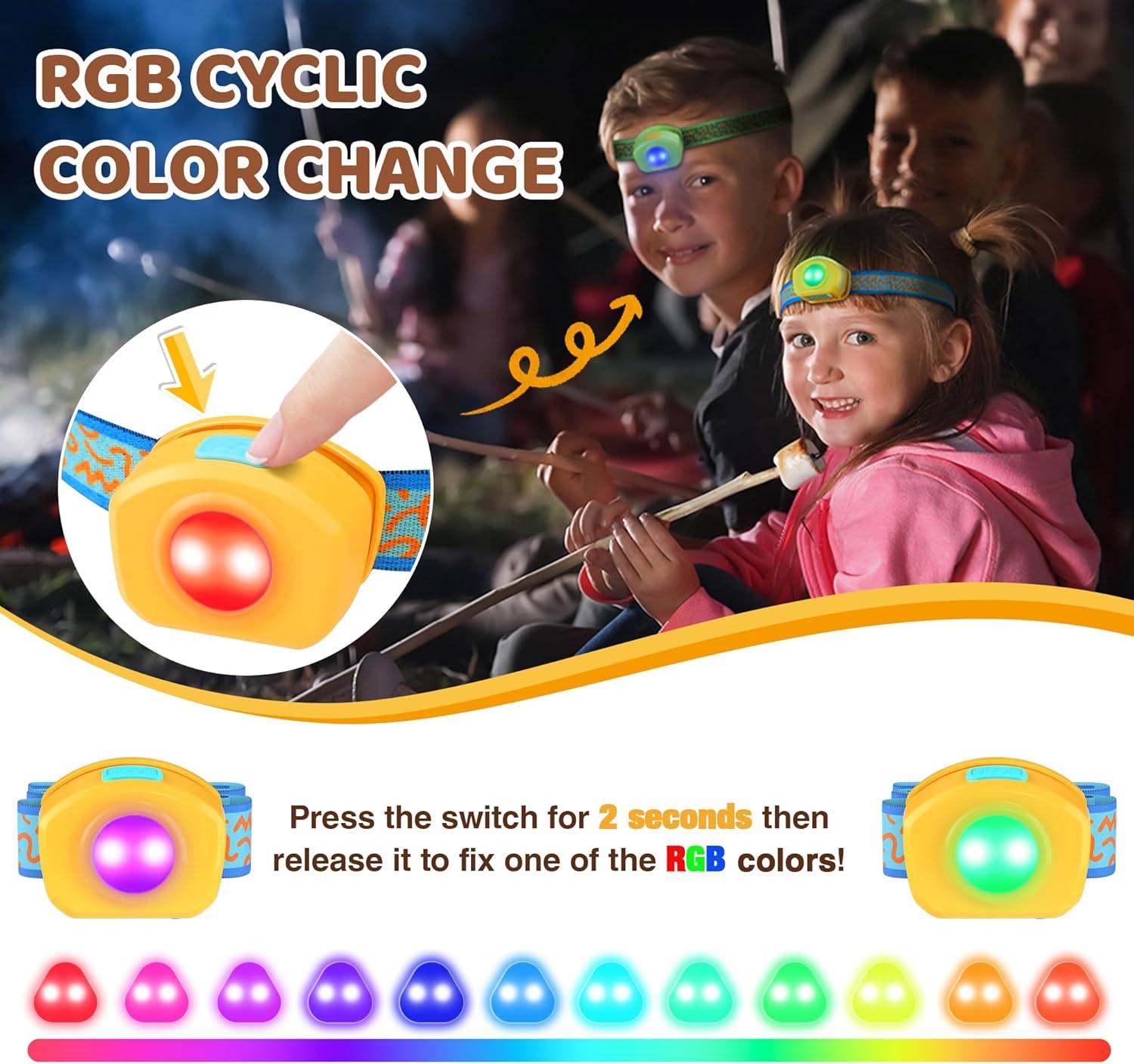 image:imageEverBrite LED Headlamp Rechargeable Kids Headlamp with RGB Mode and Adjustable Headband 3 Modes Multicolor Headlamp for Camping Reading Exploring Halloween ChristmasSunrise