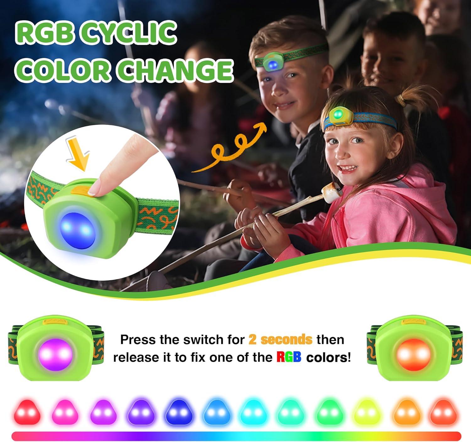 image:imageEverBrite LED Headlamp Rechargeable Kids Headlamp with RGB Mode and Adjustable Headband 3 Modes Multicolor Headlamp for Camping Reading Exploring Halloween ChristmasForest