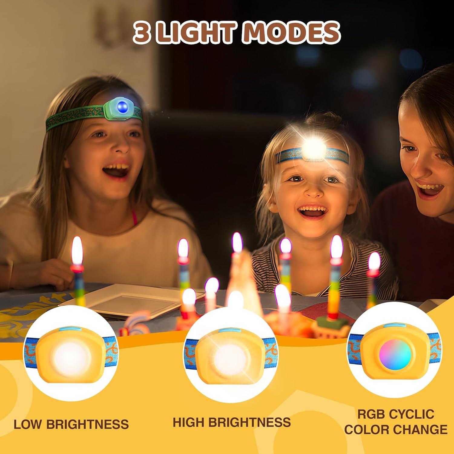 image:imageEverBrite LED Headlamp Rechargeable Kids Headlamp with RGB Mode and Adjustable Headband 3 Modes Multicolor Headlamp for Camping Reading Exploring Halloween ChristmasSunrise