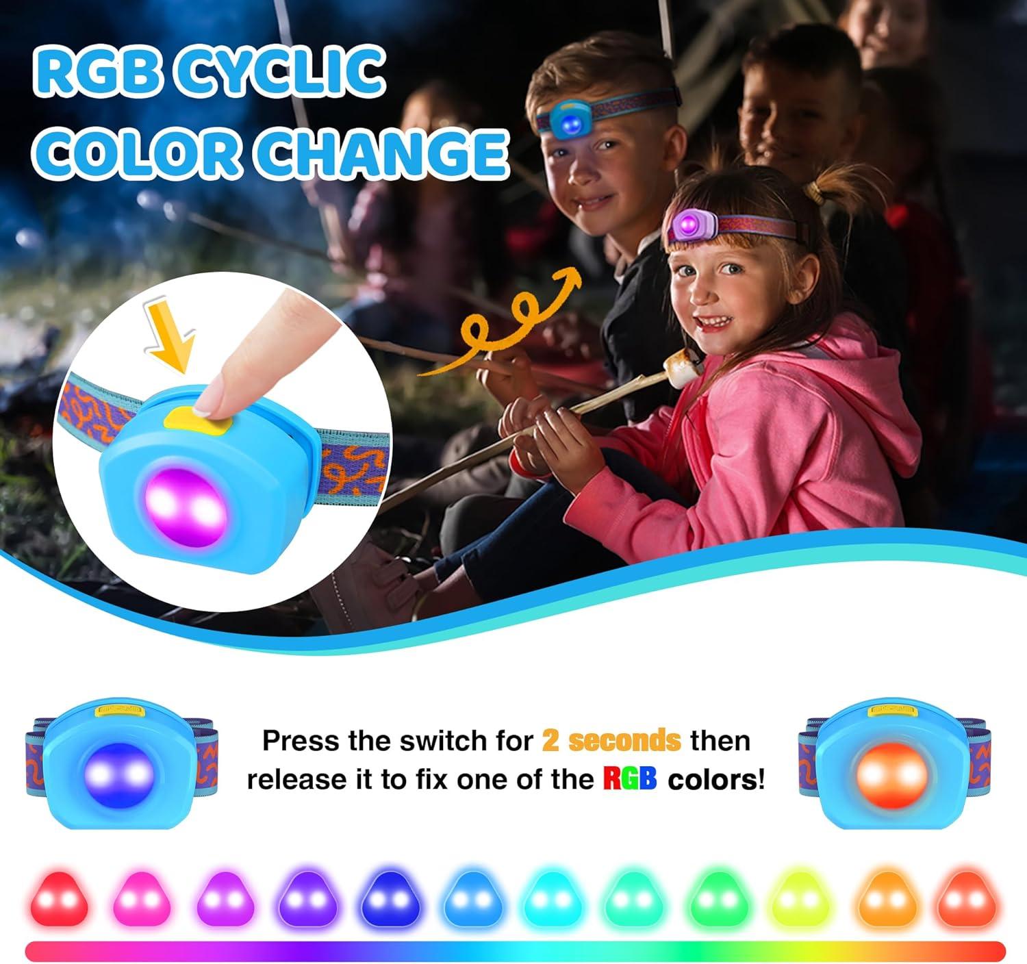 image:imageEverBrite LED Headlamp Rechargeable Kids Headlamp with RGB Mode and Adjustable Headband 3 Modes Multicolor Headlamp for Camping Reading Exploring Halloween ChristmasAzure